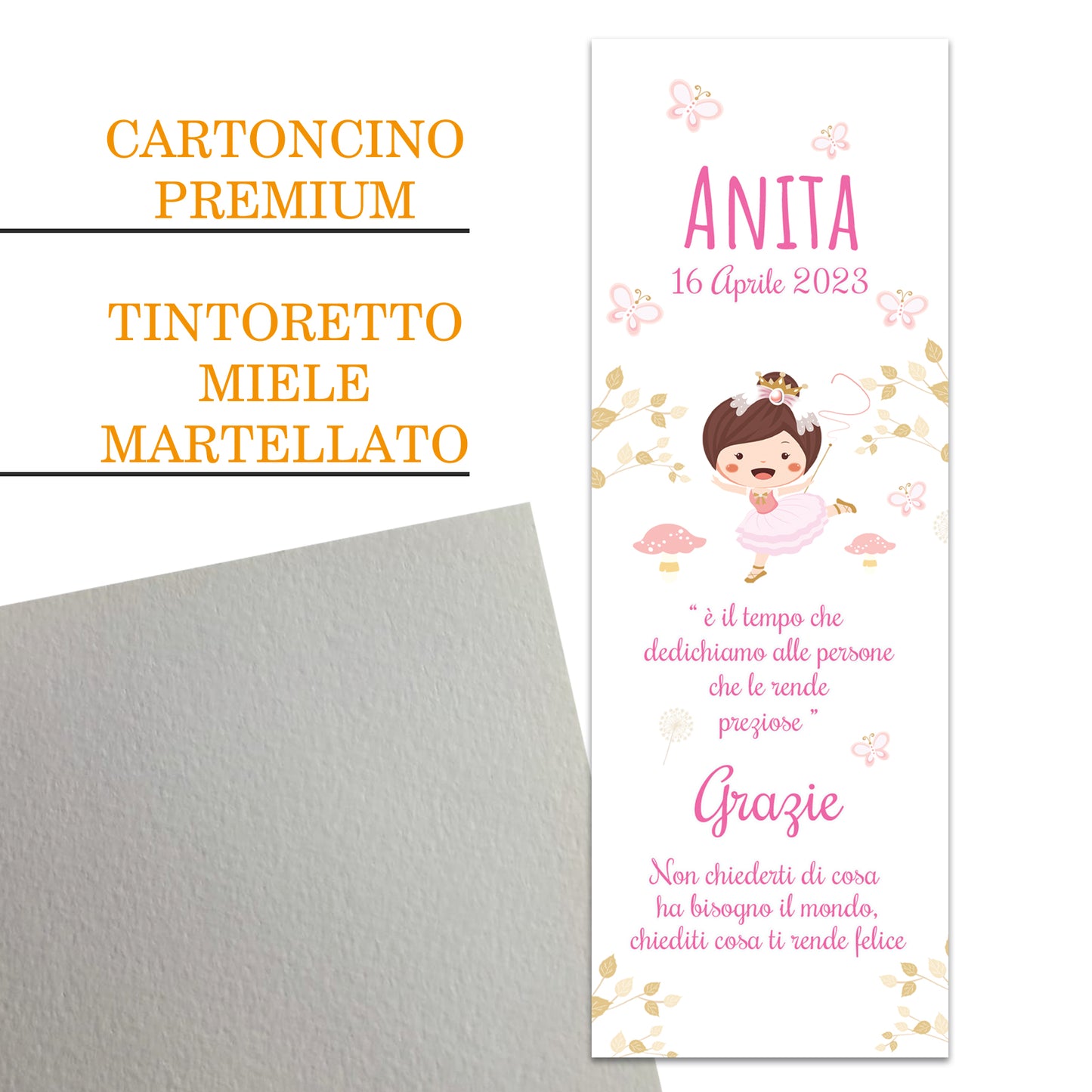 Segnaposto Battesimo Personalizzato in Cartoncino Martellato 15x5 | Bimba 49