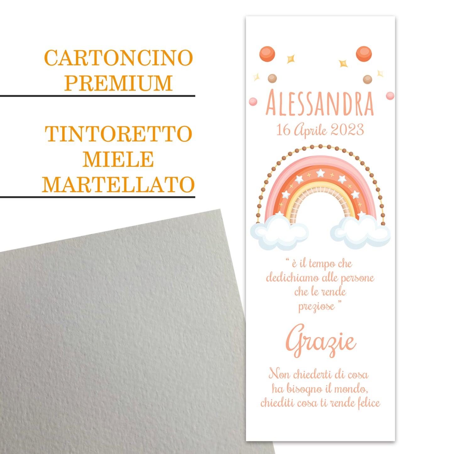 Segnaposto Battesimo Personalizzato in Cartoncino Martellato 15x5 | Modello 48