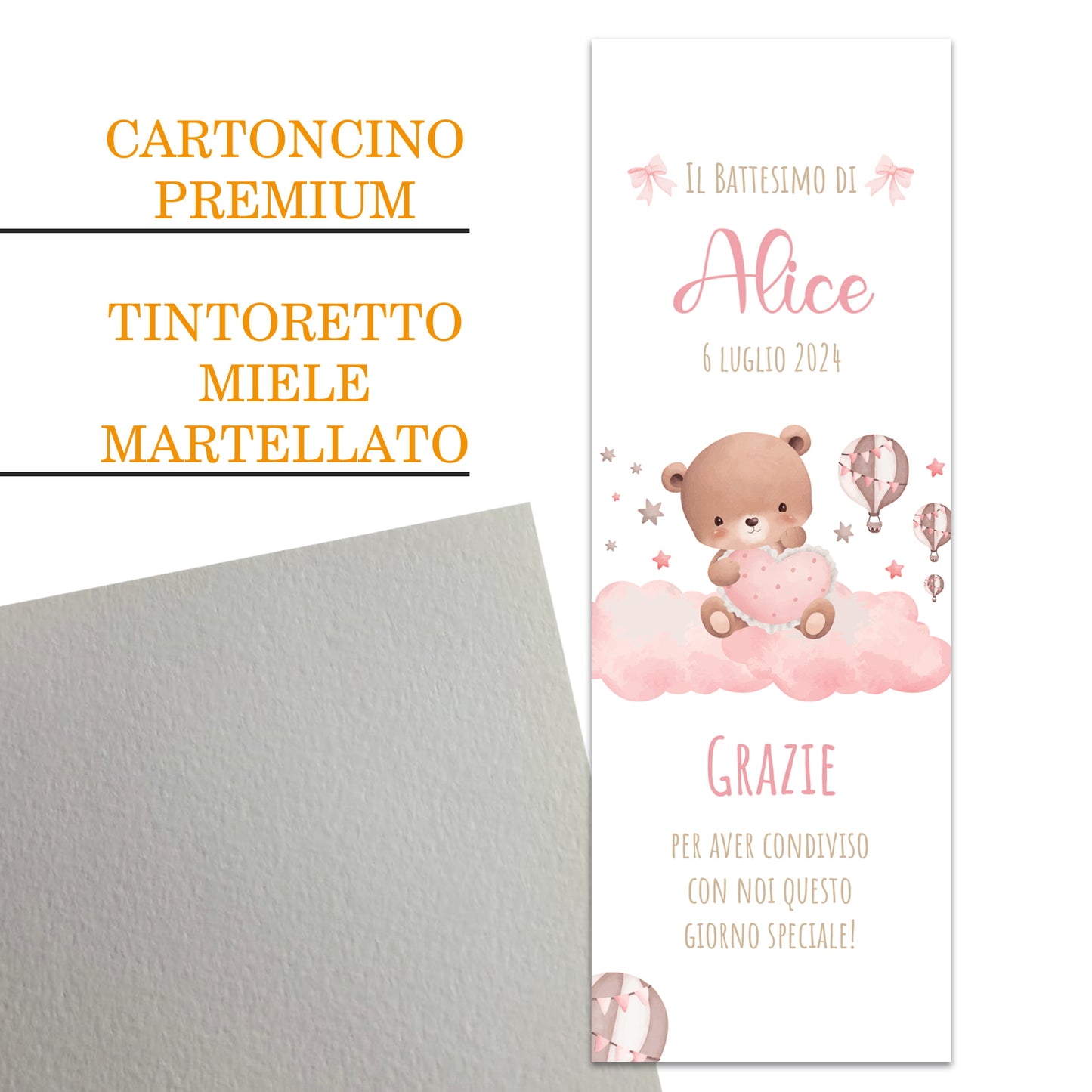 Segnaposto Battesimo Personalizzato in Cartoncino Martellato 15x5 | Bimba 70