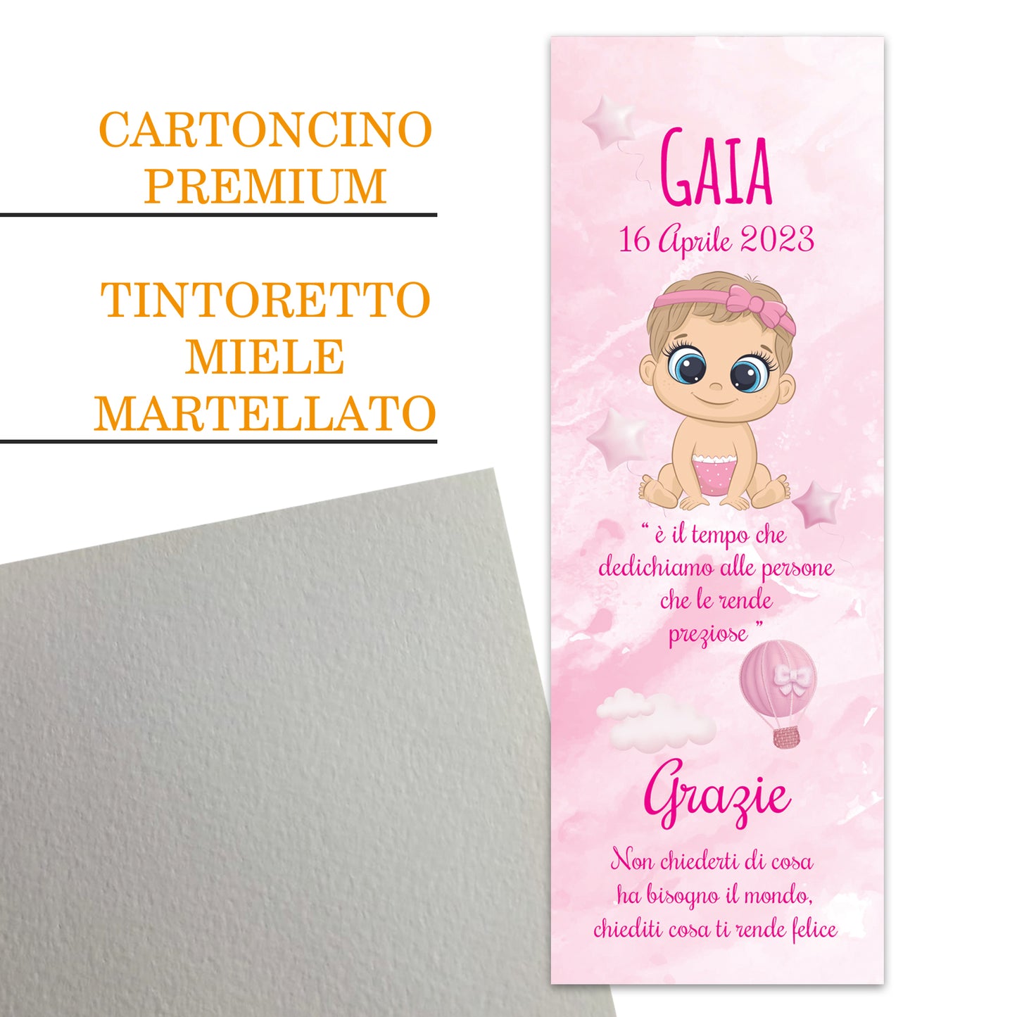 Segnaposto Battesimo Personalizzato in Cartoncino Martellato 15x5 | Bimba 30