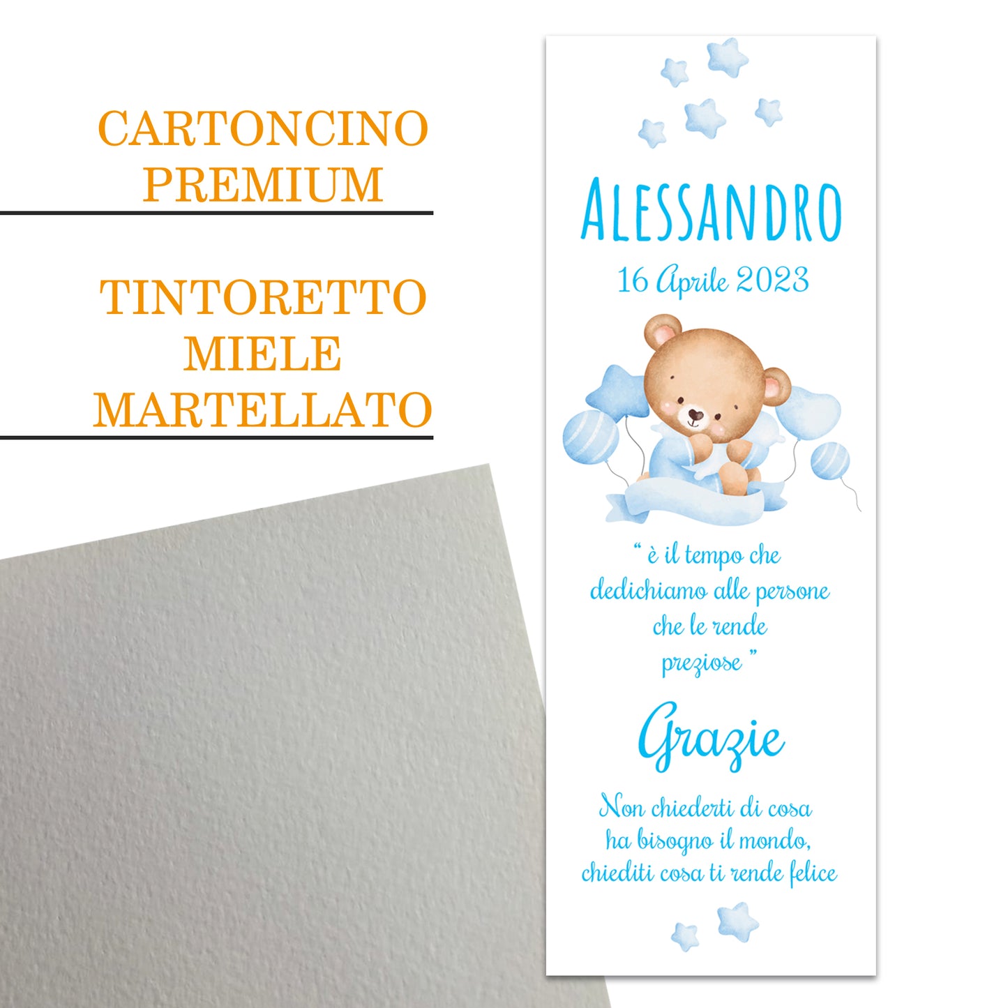 Segnaposto Battesimo Personalizzato in Cartoncino Martellato 15x5 | Modello 67