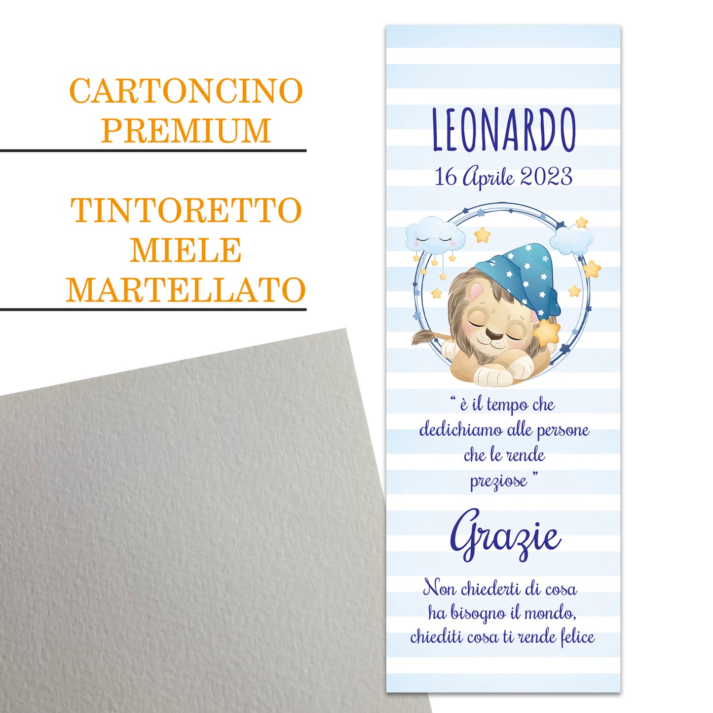 Segnaposto Battesimo Personalizzato in Cartoncino Martellato 15x5 | Leoncino 56