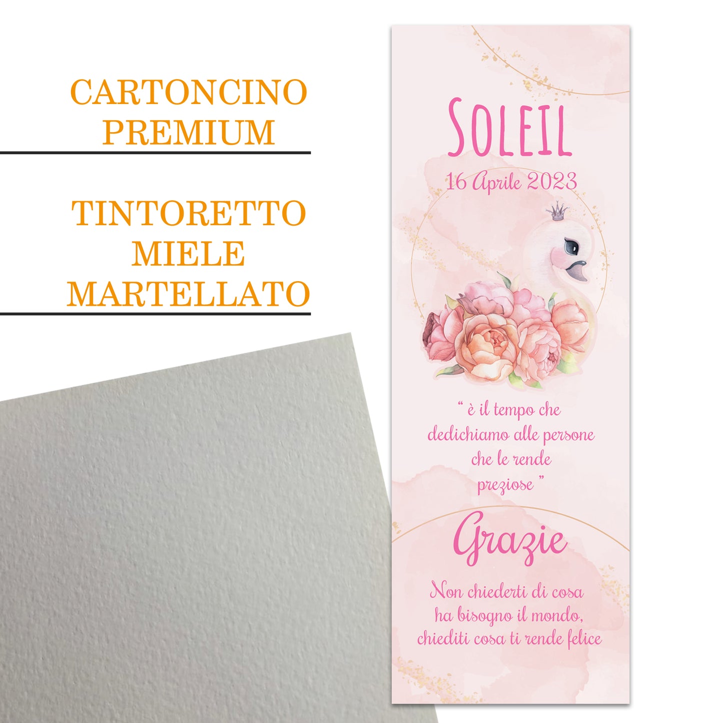 Segnaposto Battesimo Personalizzato in Cartoncino Martellato 15x5 | Cigno 61