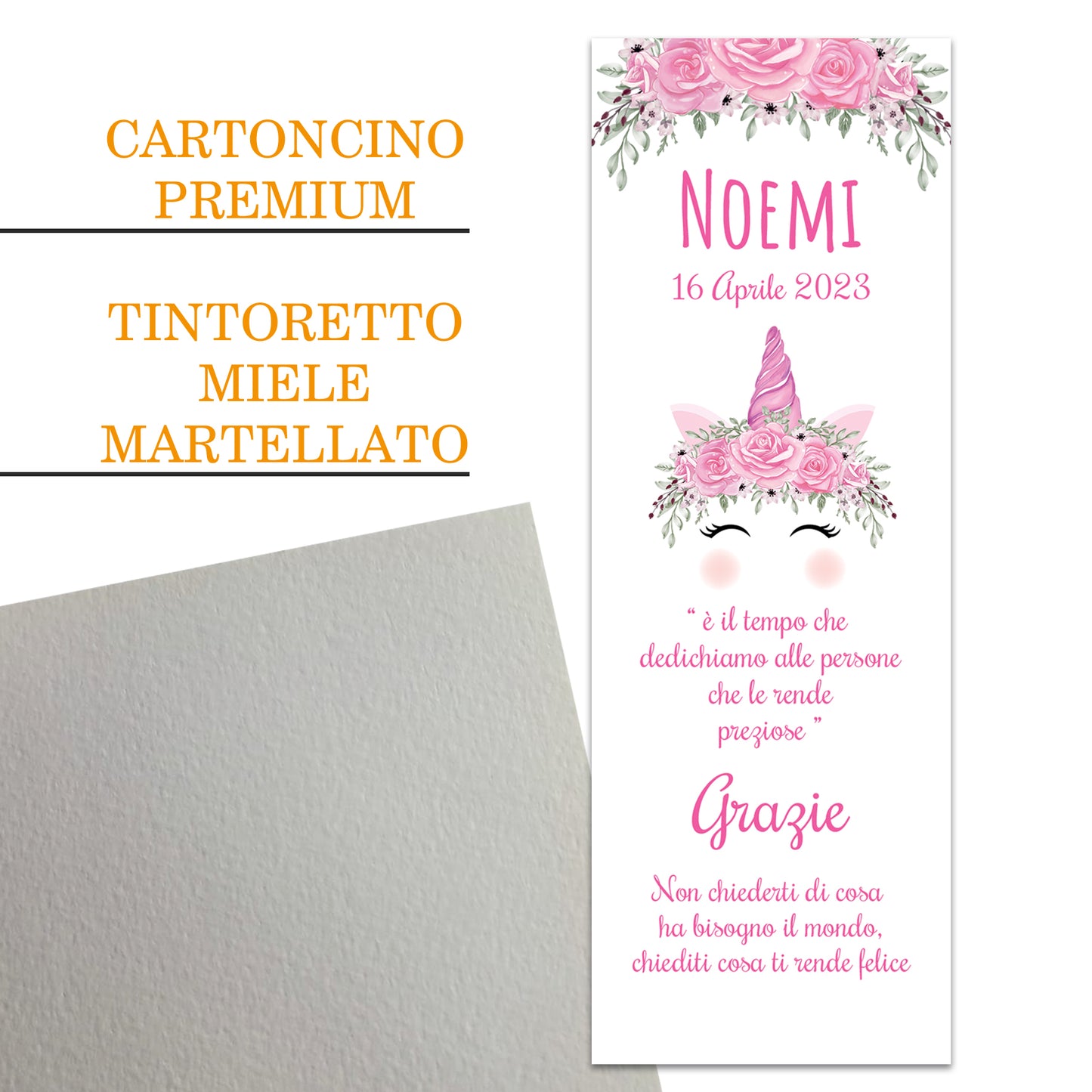 Segnaposto Battesimo Personalizzato in Cartoncino Martellato 15x5 | Modello 66