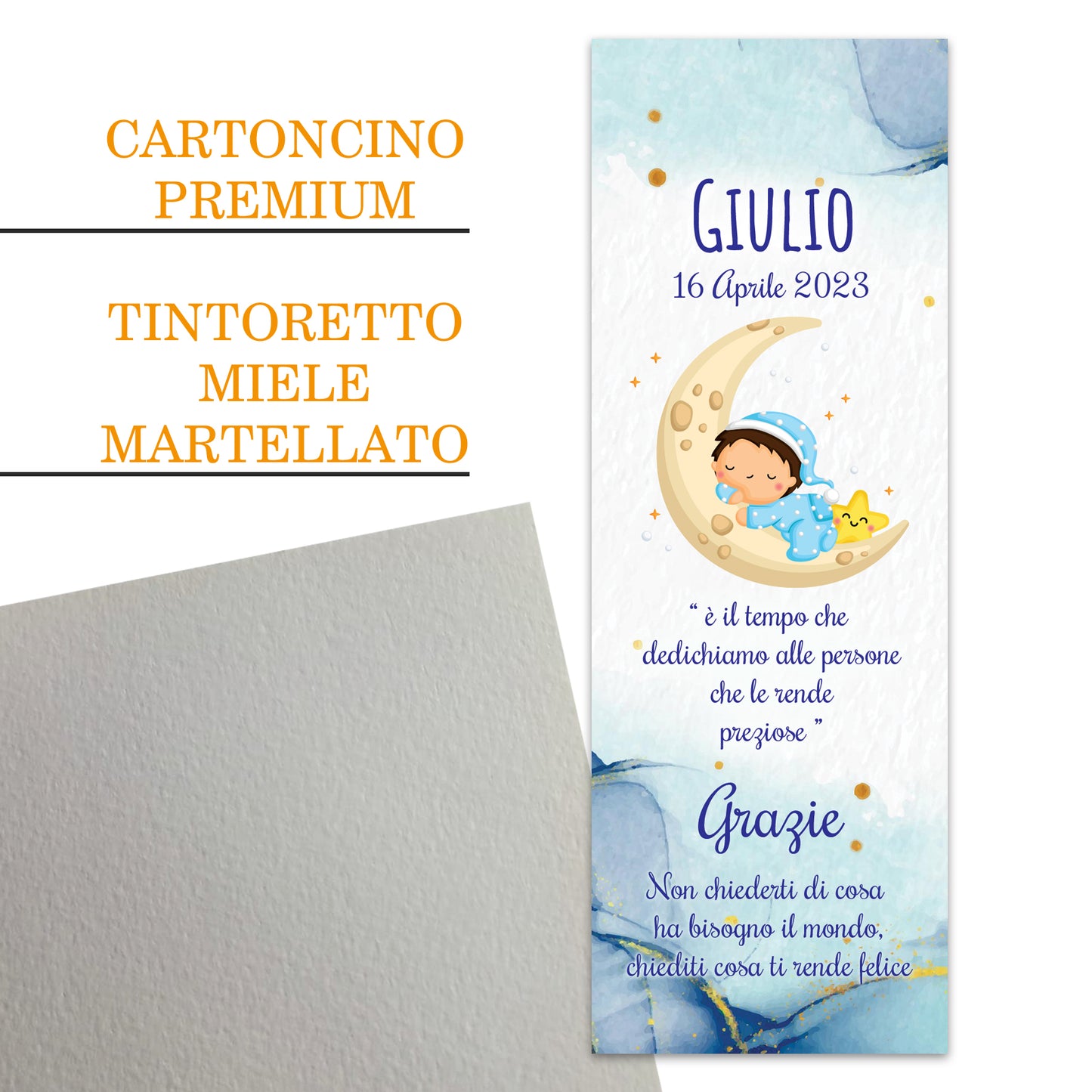 Segnaposto Battesimo Personalizzato in Cartoncino Martellato 15x5 | Bimbo 32