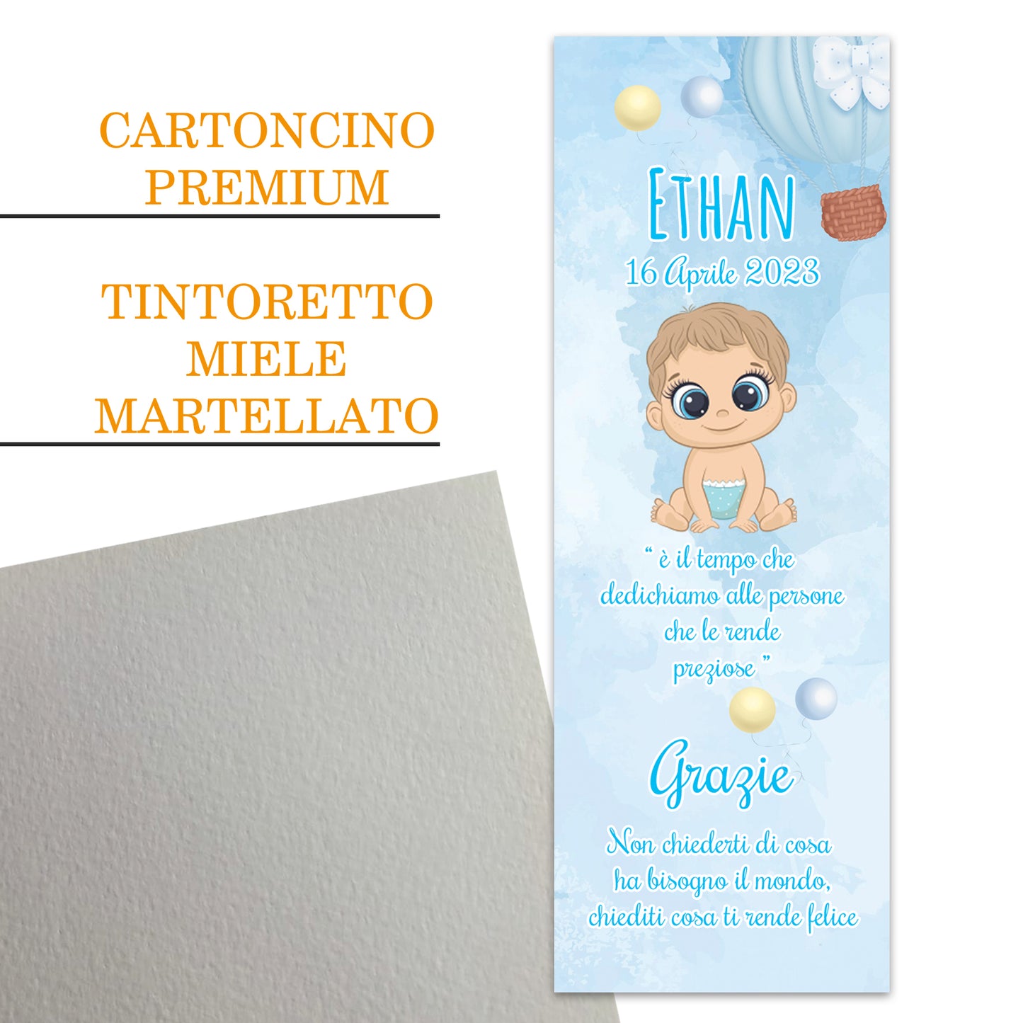 Segnaposto Battesimo Personalizzato in Cartoncino Martellato 15x5 | Bimbo 31