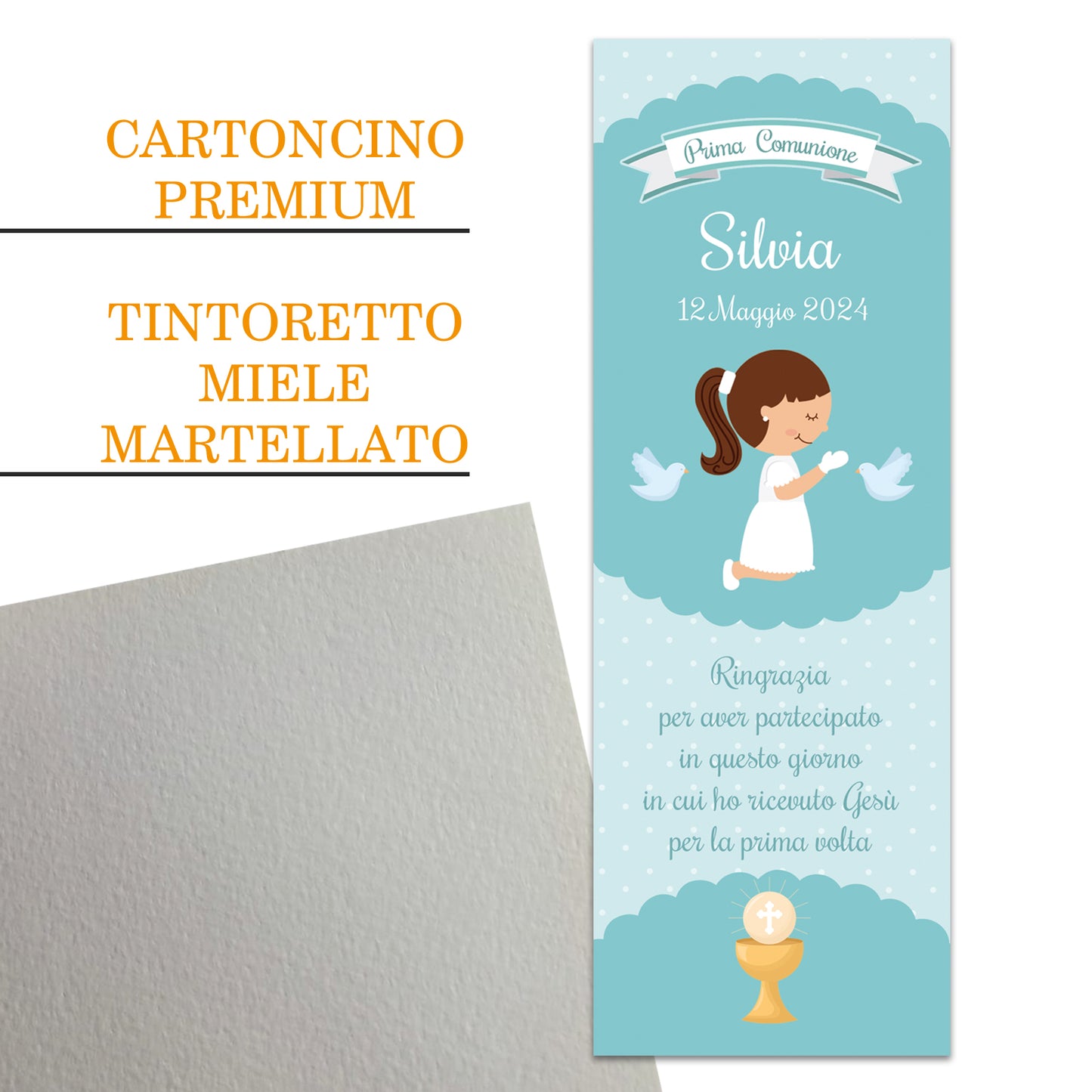 Segnaposto Prima Comunione Personalizzato in Cartoncino Martellato 15x5 | 02 C