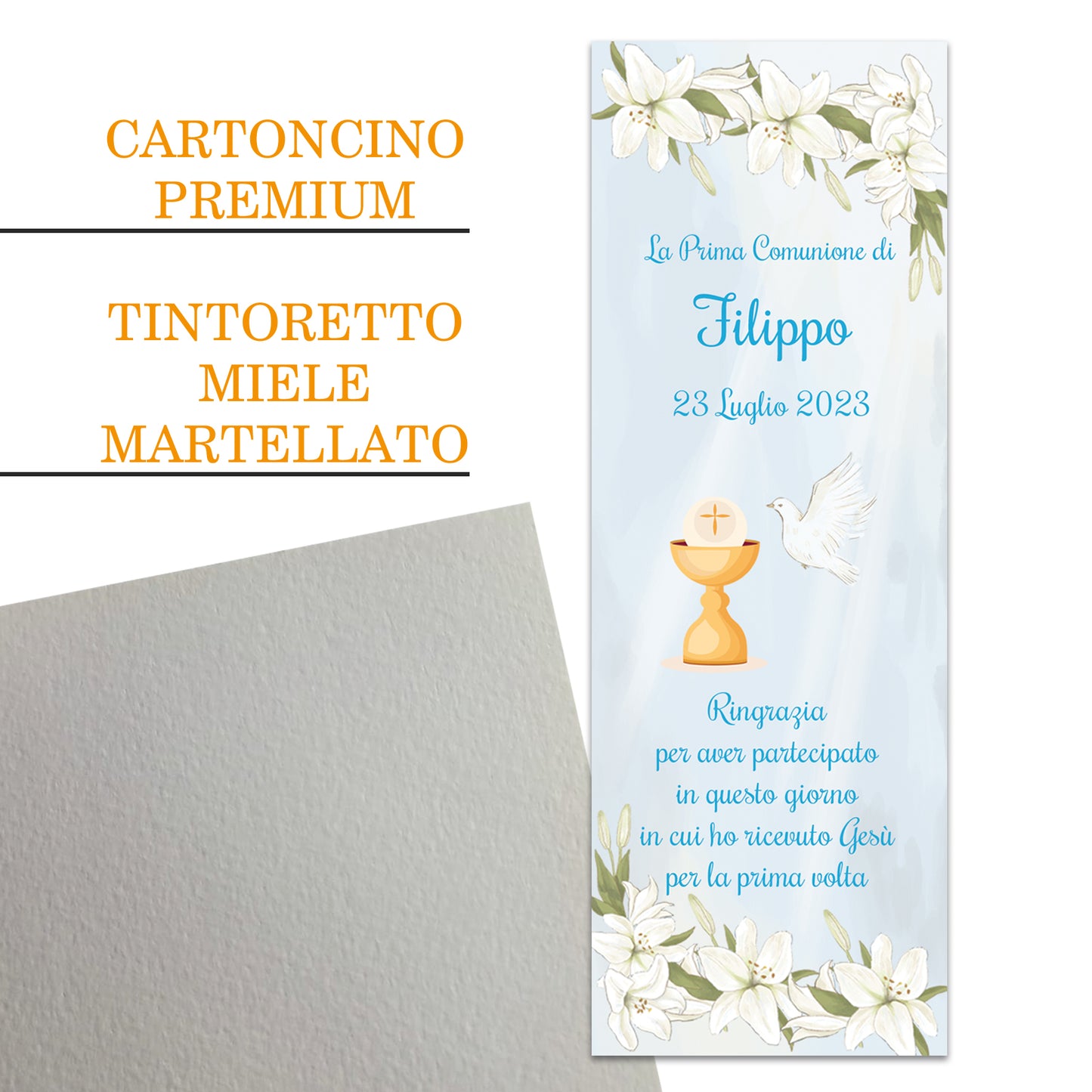 Segnaposto Prima Comunione Personalizzato in Cartoncino Martellato 15x5 | 09 C