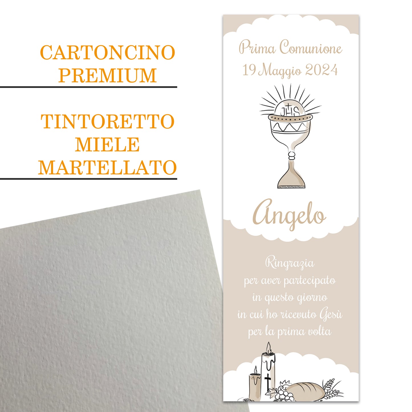 Segnaposto Prima Comunione Personalizzato in Cartoncino Martellato 15x5 | 04 C