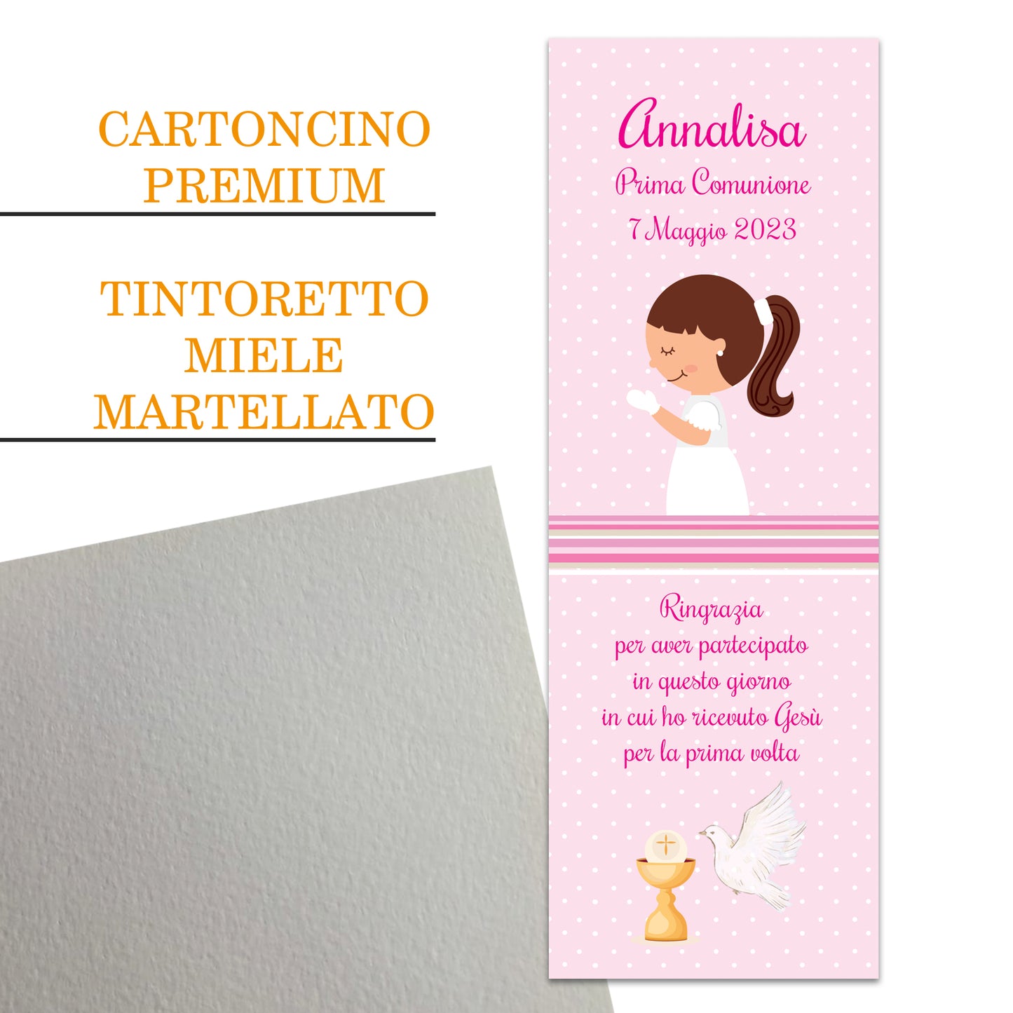 Segnaposto Prima Comunione Personalizzato in Cartoncino Martellato 15x5 | 05 C