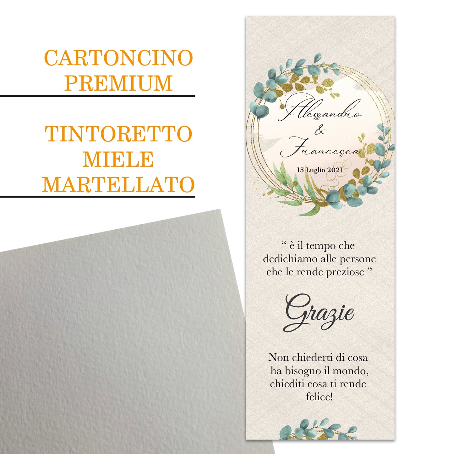 Segnaposto Matrimonio Personalizzato in Cartoncino Martellato 15x5 | Matrimonio 02
