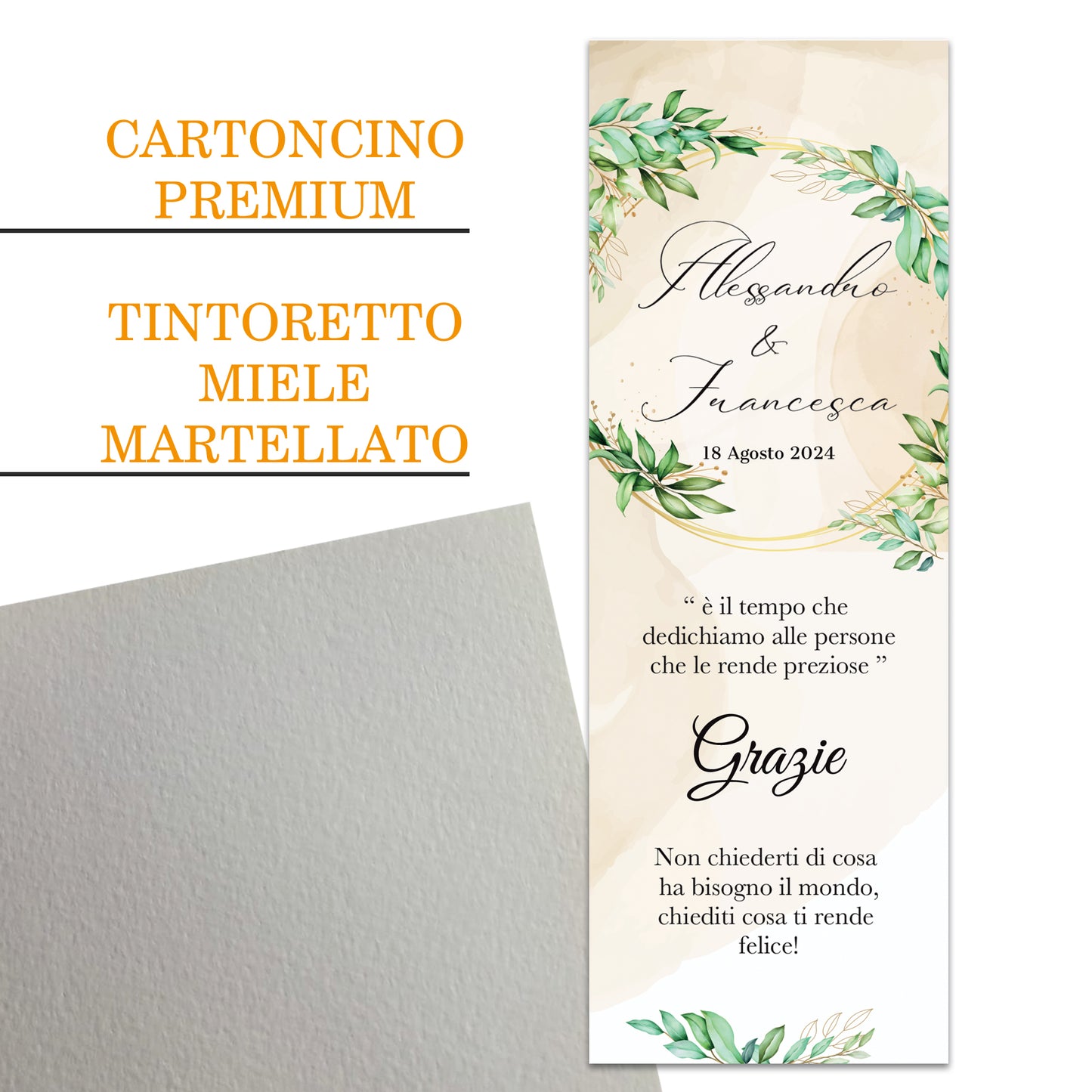 Segnaposto Matrimonio Personalizzato in Cartoncino Martellato 15x5 | Matrimonio 09