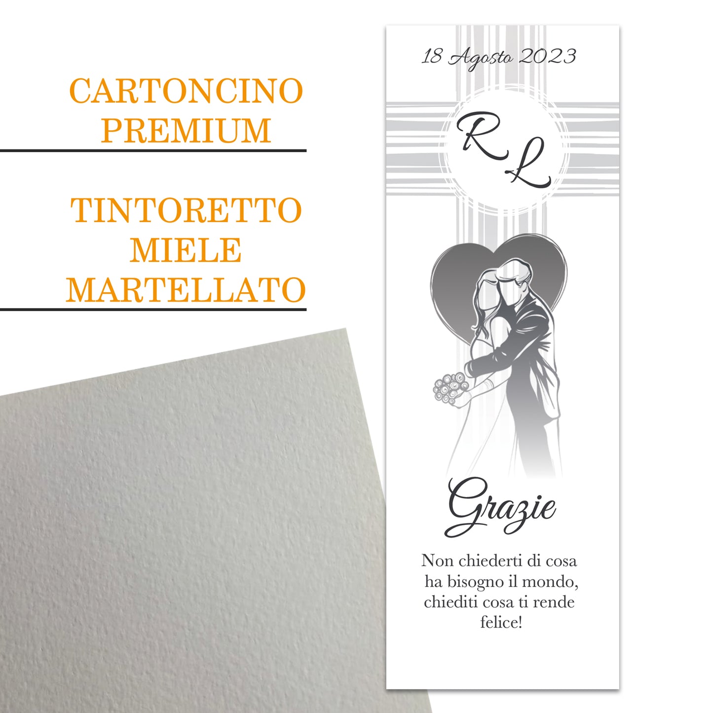 Segnaposto Matrimonio Personalizzato in Cartoncino Martellato 15x5 | Matrimonio 05