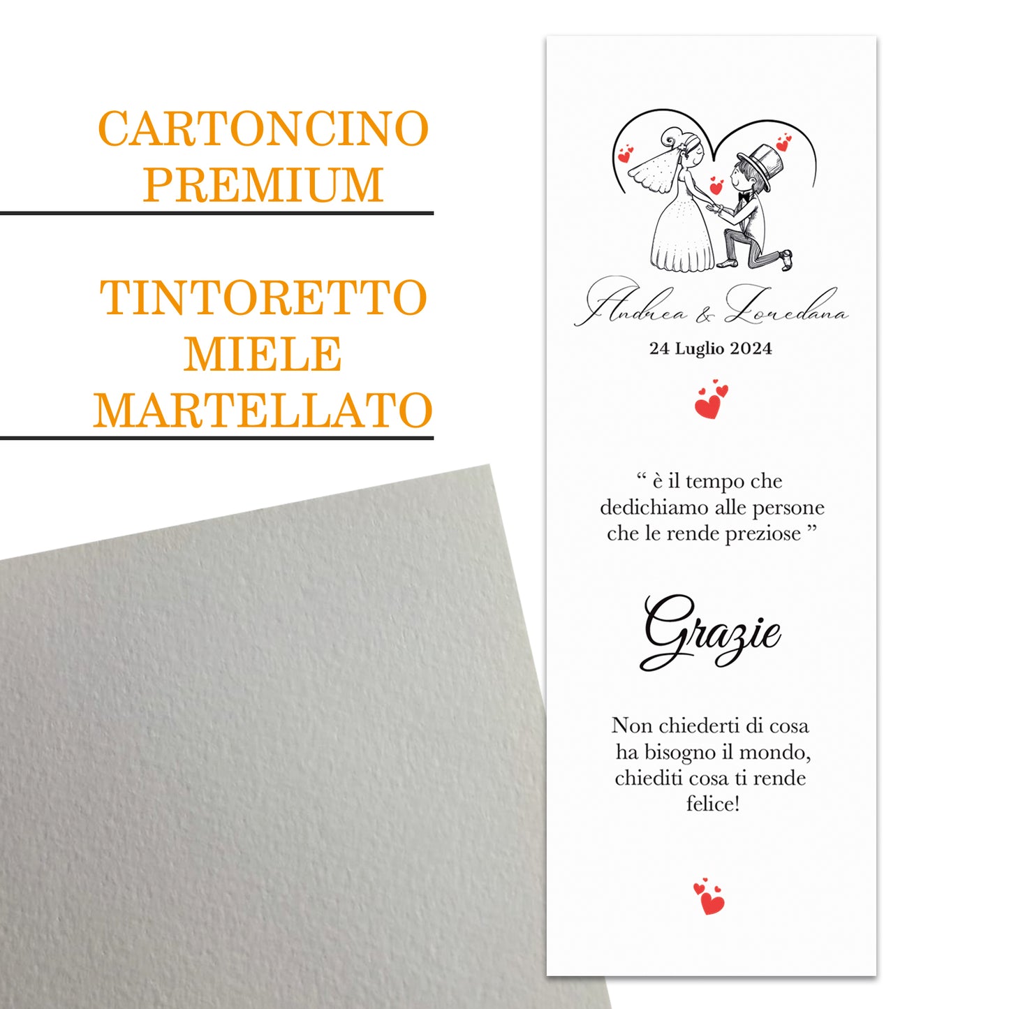 Segnaposto Matrimonio Personalizzato in Cartoncino Martellato 15x5 | Matrimonio 18