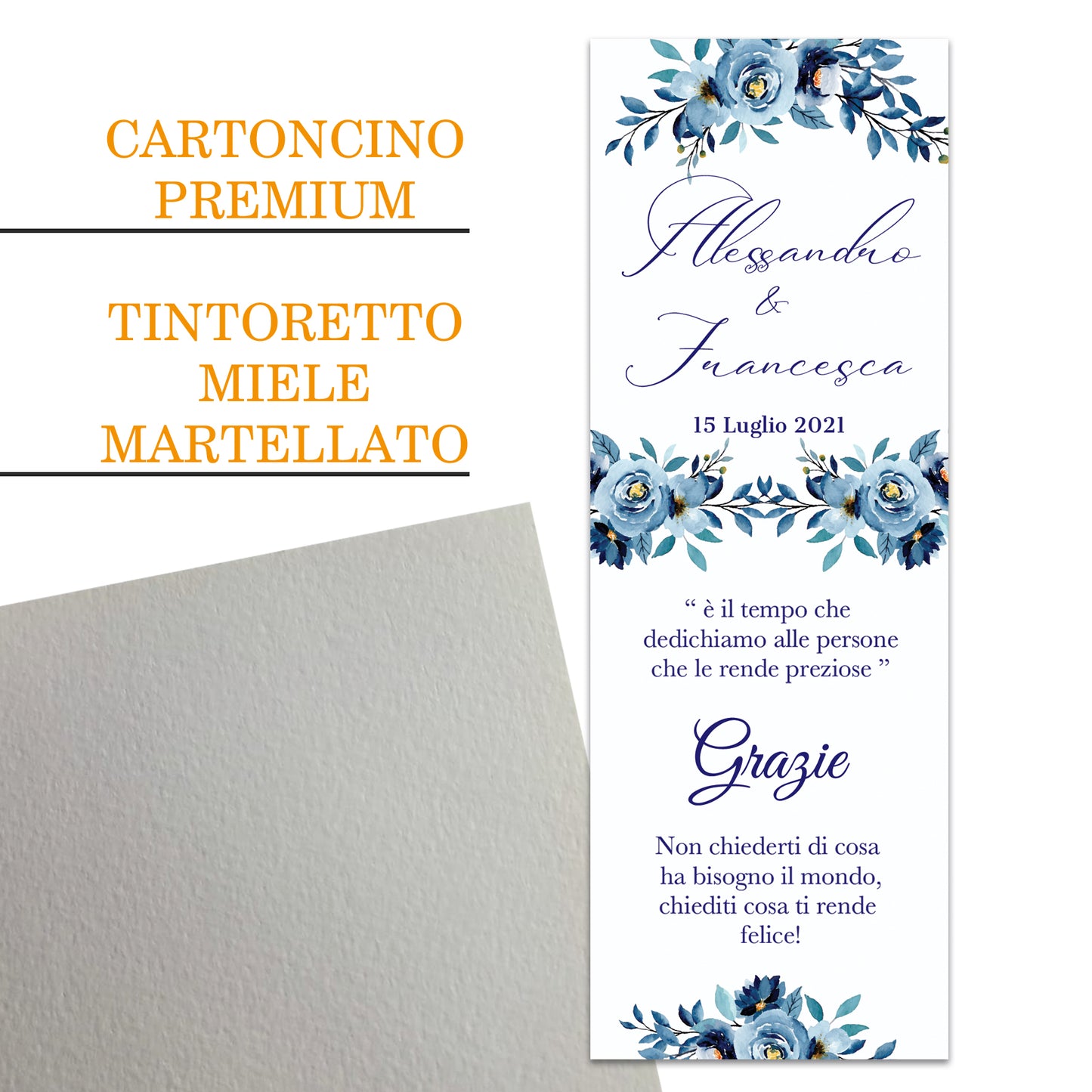 Segnaposto Matrimonio Personalizzato in Cartoncino Martellato 15x5 | Matrimonio 10
