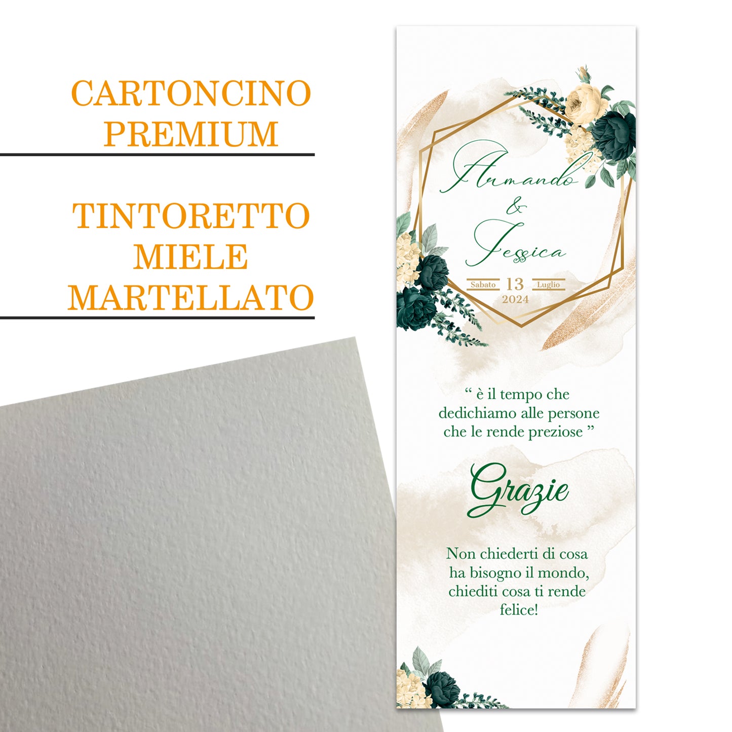 Segnaposto Matrimonio Personalizzato in Cartoncino Martellato 15x5 | Matrimonio 15