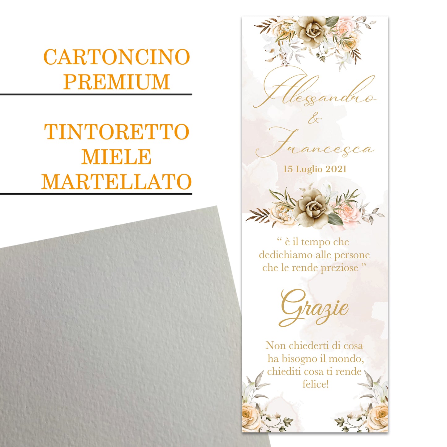Segnaposto Matrimonio Personalizzato in Cartoncino Martellato 15x5 | Matrimonio 06