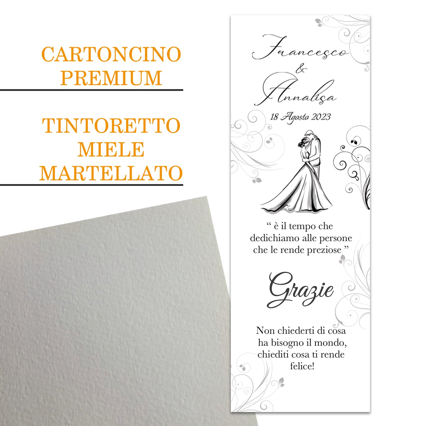 Segnaposto Matrimonio Personalizzato in Cartoncino Martellato 15x5 | Matrimonio 03