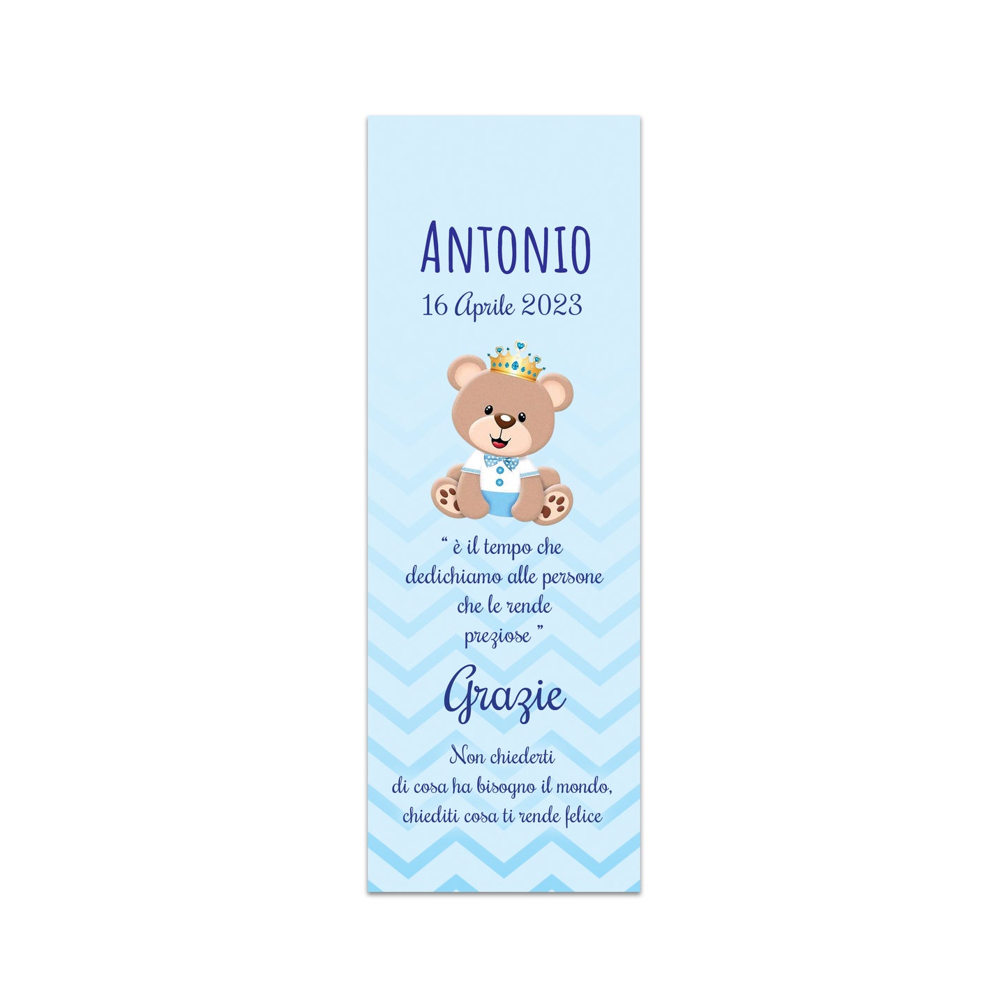 Segnaposto Battesimo Personalizzato in Cartoncino Martellato 15x5 | Orsetto Bimbo 08