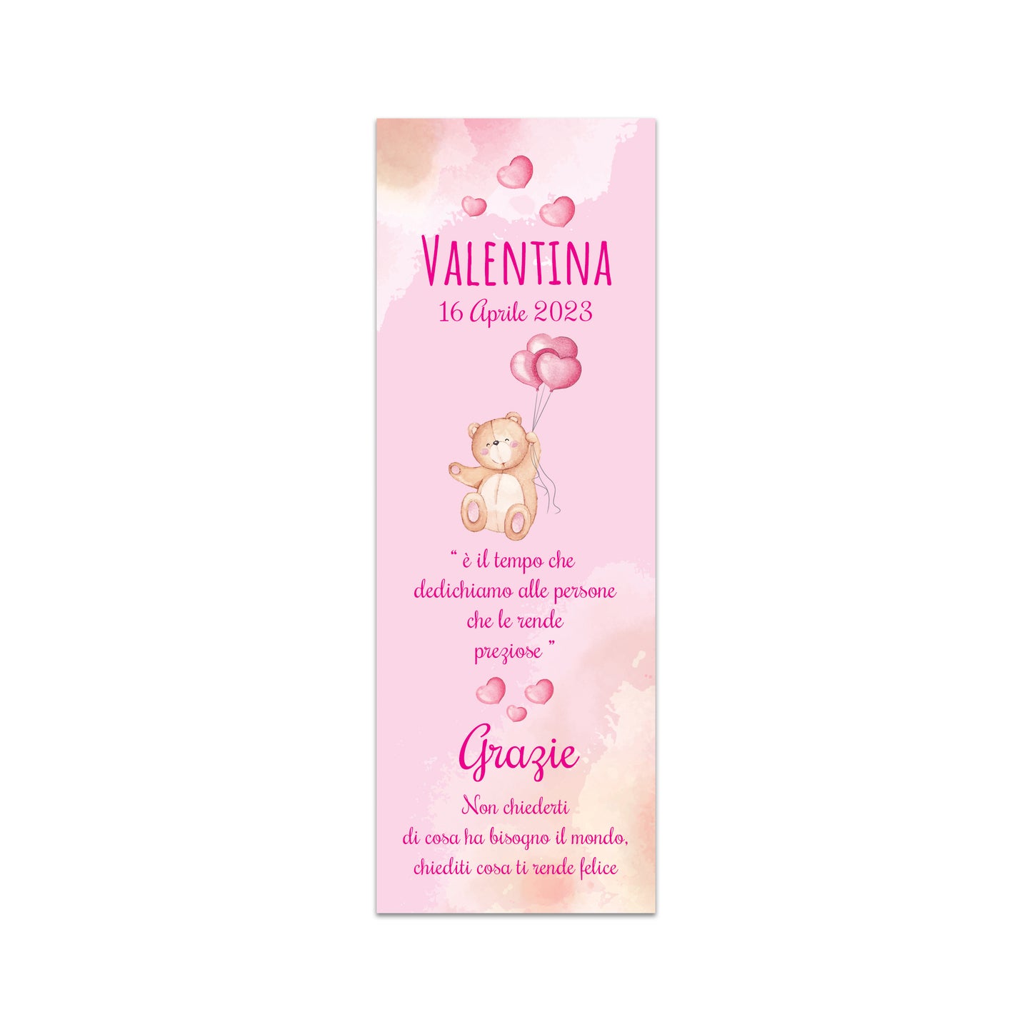 Segnaposto Battesimo Personalizzato in Cartoncino Martellato 15x5 | Orsetto Bimba 09