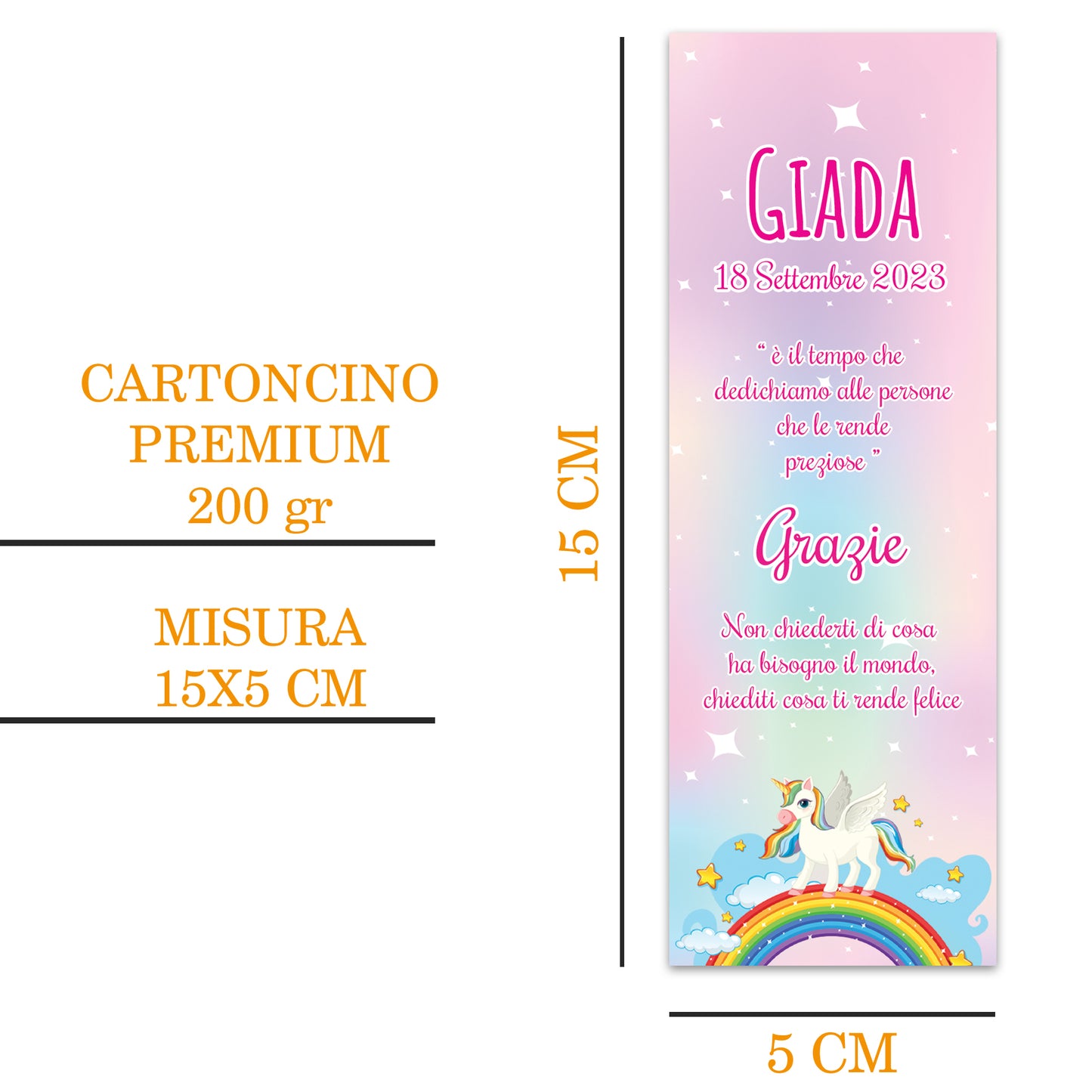 Segnaposto Battesimo Personalizzato in Cartoncino Martellato 15x5 | Unicorno 29
