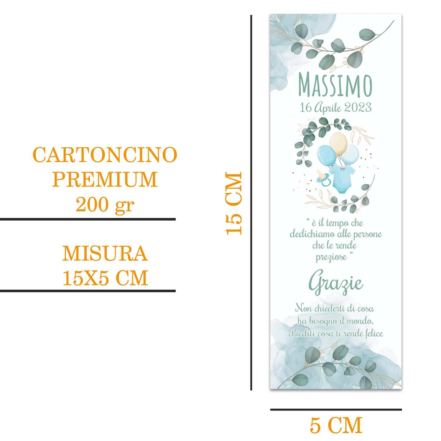 Segnaposto Battesimo Personalizzato in Cartoncino Martellato 15x5 | Bimbo 05