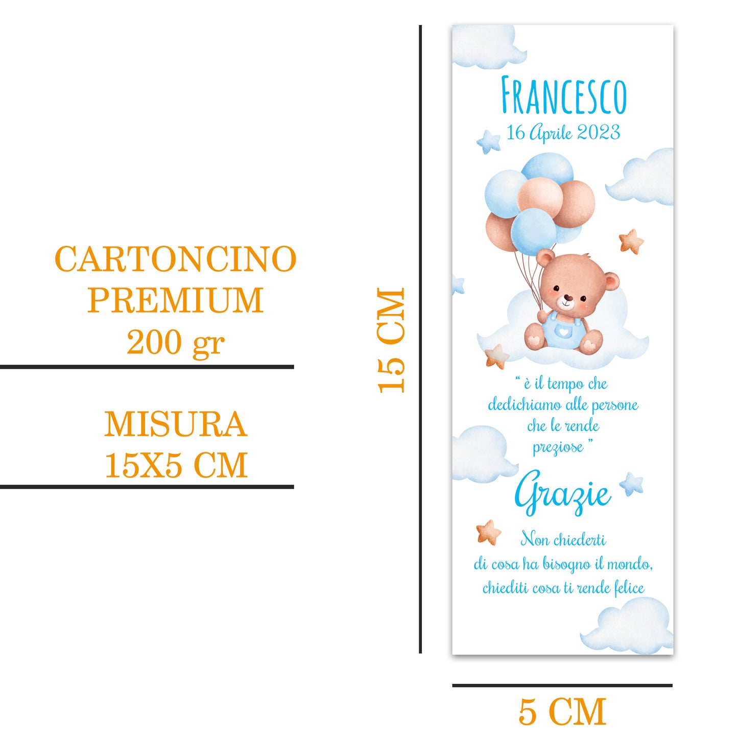 Segnaposto Battesimo Personalizzato in Cartoncino Martellato 15x5 | Bimbo 14