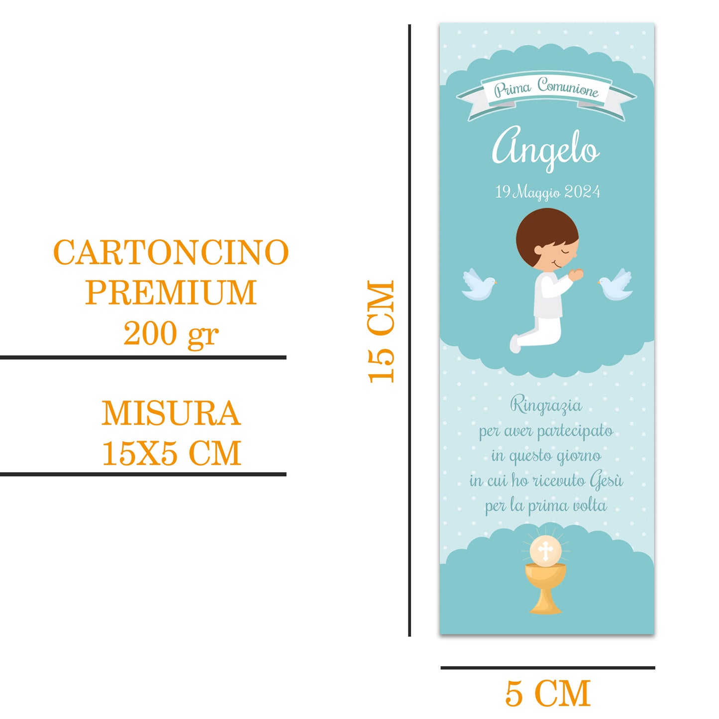 Segnaposto Prima Comunione Personalizzato in Cartoncino Martellato 15x5 | 01 C
