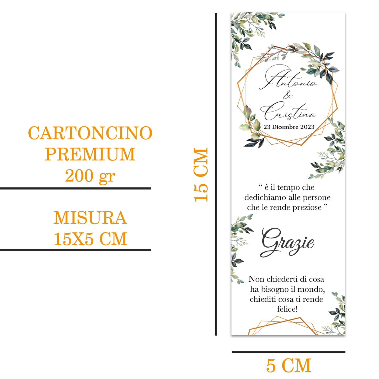 Segnaposto Matrimonio Personalizzato in Cartoncino Martellato 15x5 | Matrimonio 01