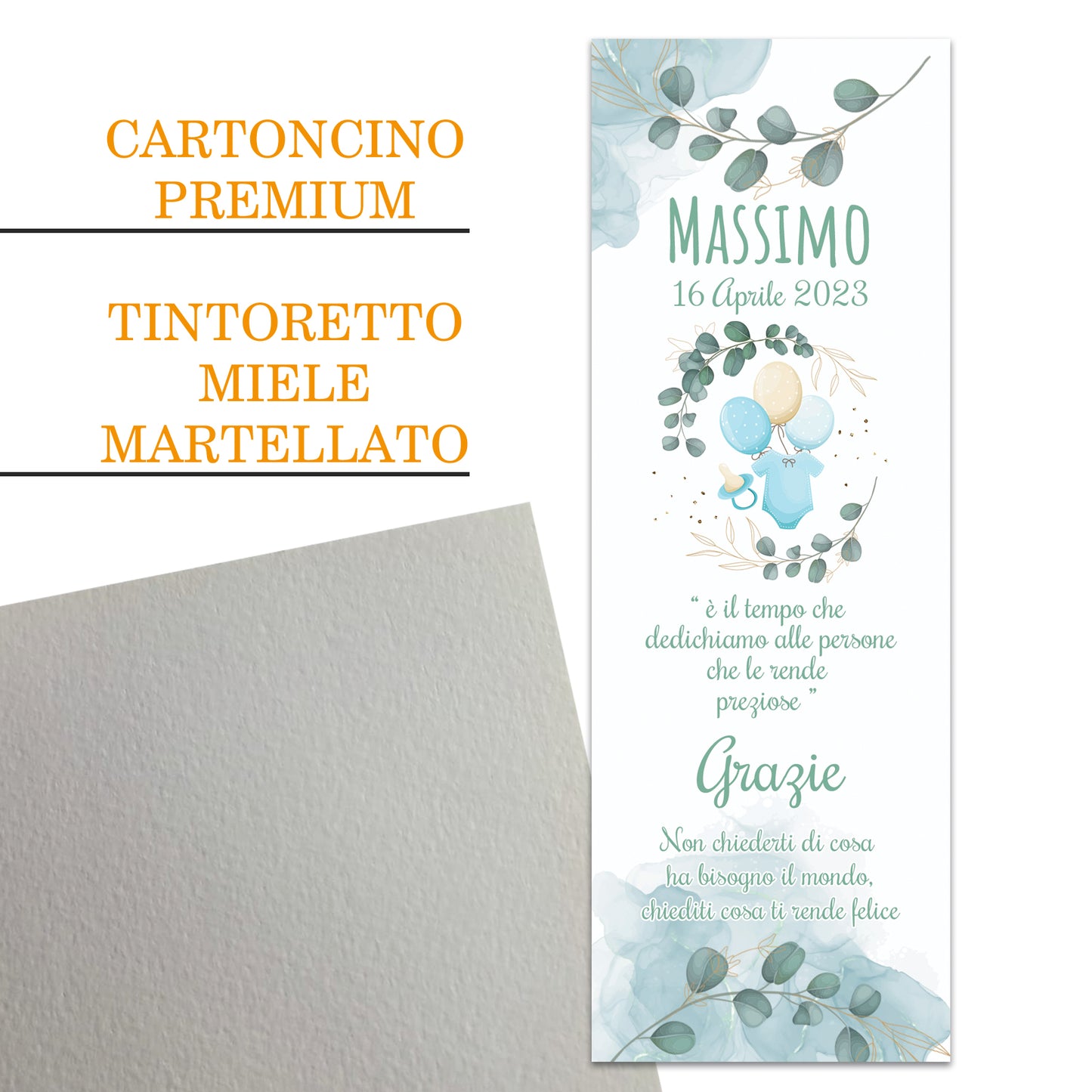 Segnaposto Battesimo Personalizzato in Cartoncino Martellato 15x5 | Bimbo 05