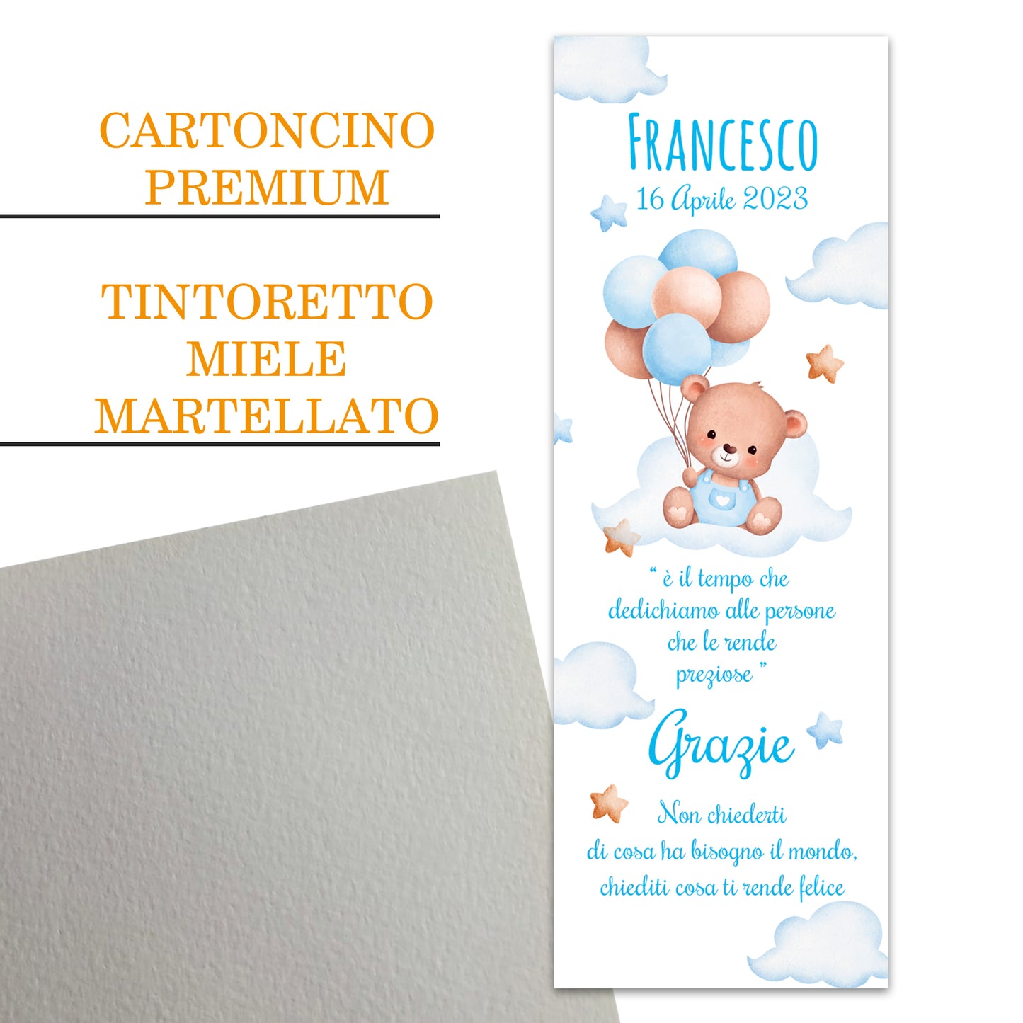 Segnaposto Battesimo Personalizzato in Cartoncino Martellato 15x5 | Bimbo 14