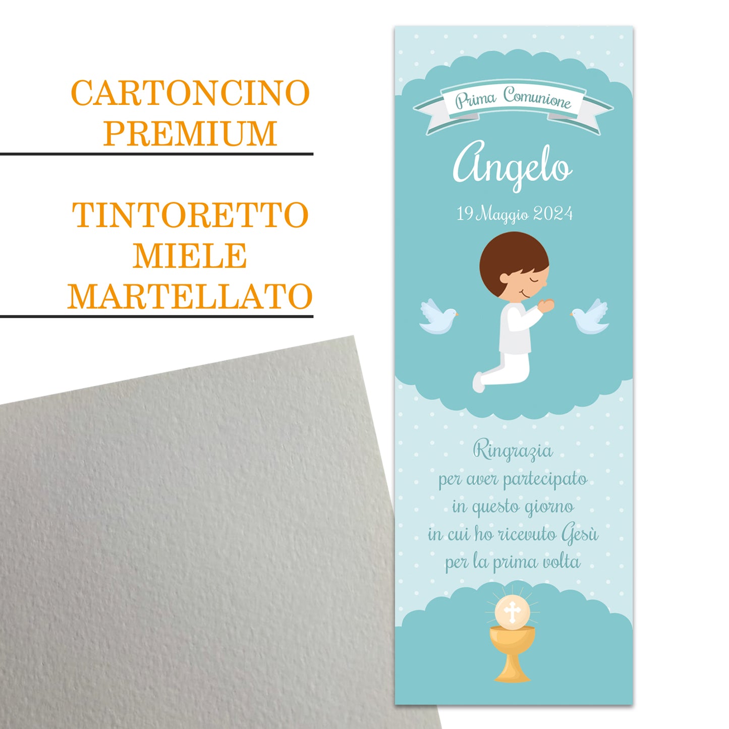 Segnaposto Prima Comunione Personalizzato in Cartoncino Martellato 15x5 | 01 C