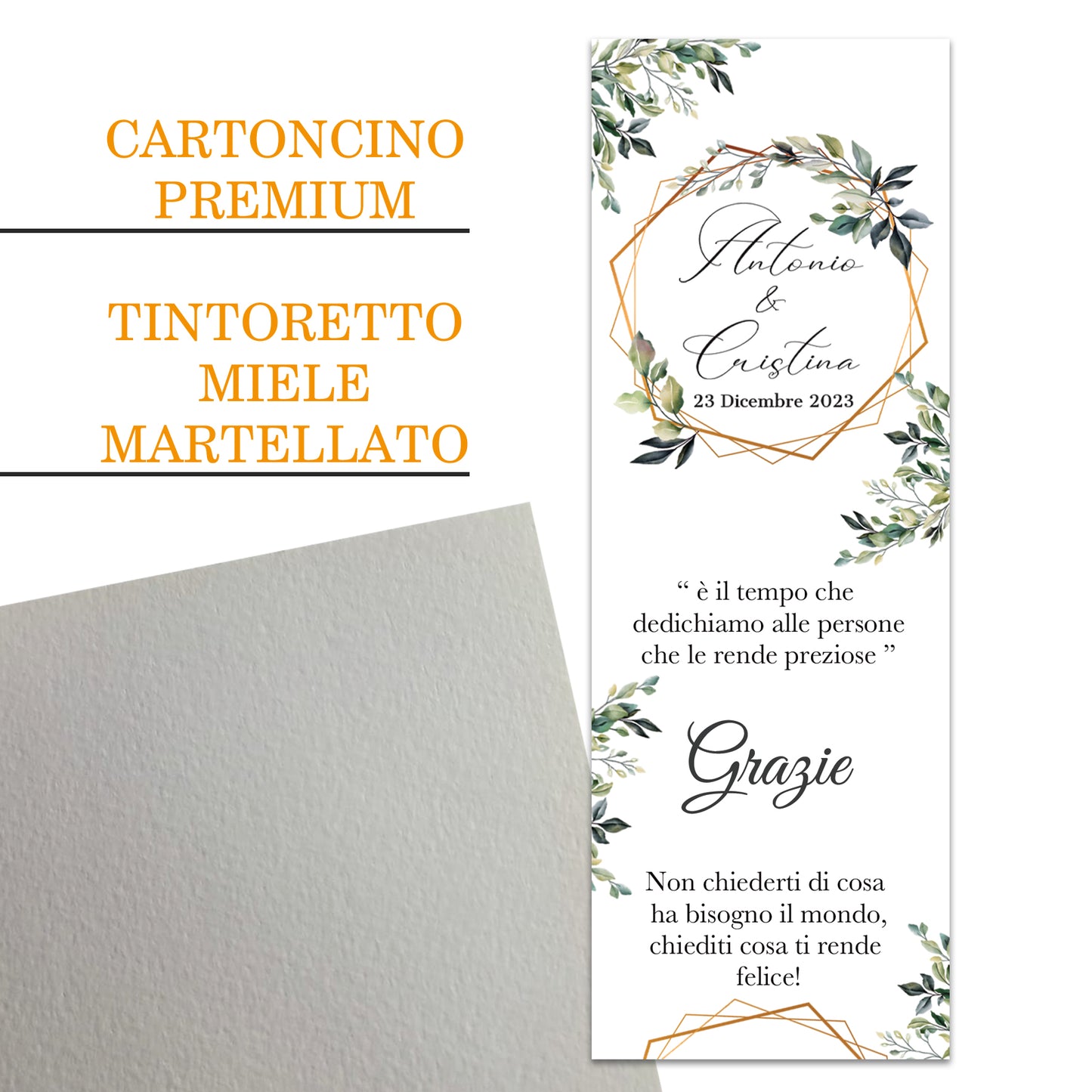 Segnaposto Matrimonio Personalizzato in Cartoncino Martellato 15x5 | Matrimonio 01