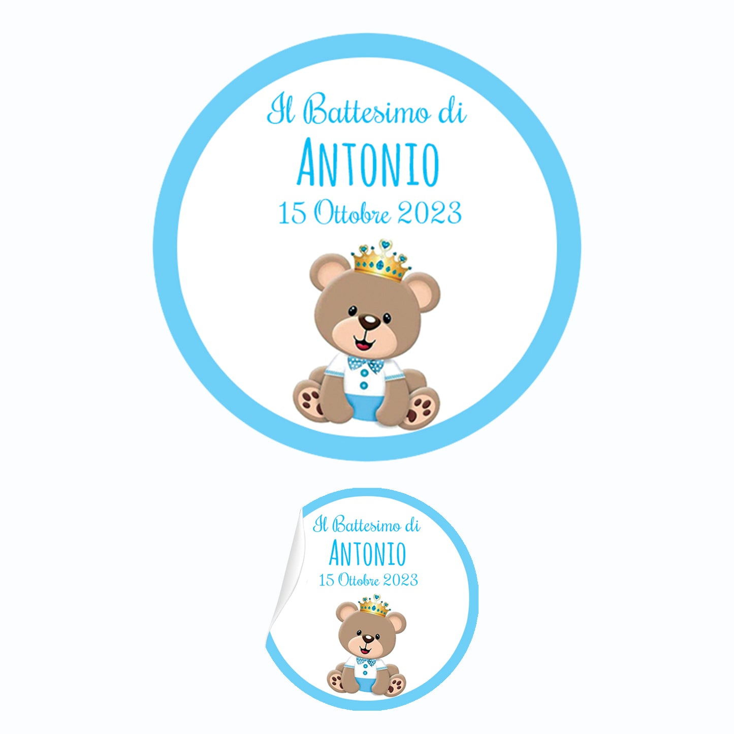 Tag Adesivi Personalizzati, Etichette Adesive per Battesimo e Nascita personalizzati Scegli la tua Misura e Personalizza (Orsetto Bimbo 8)