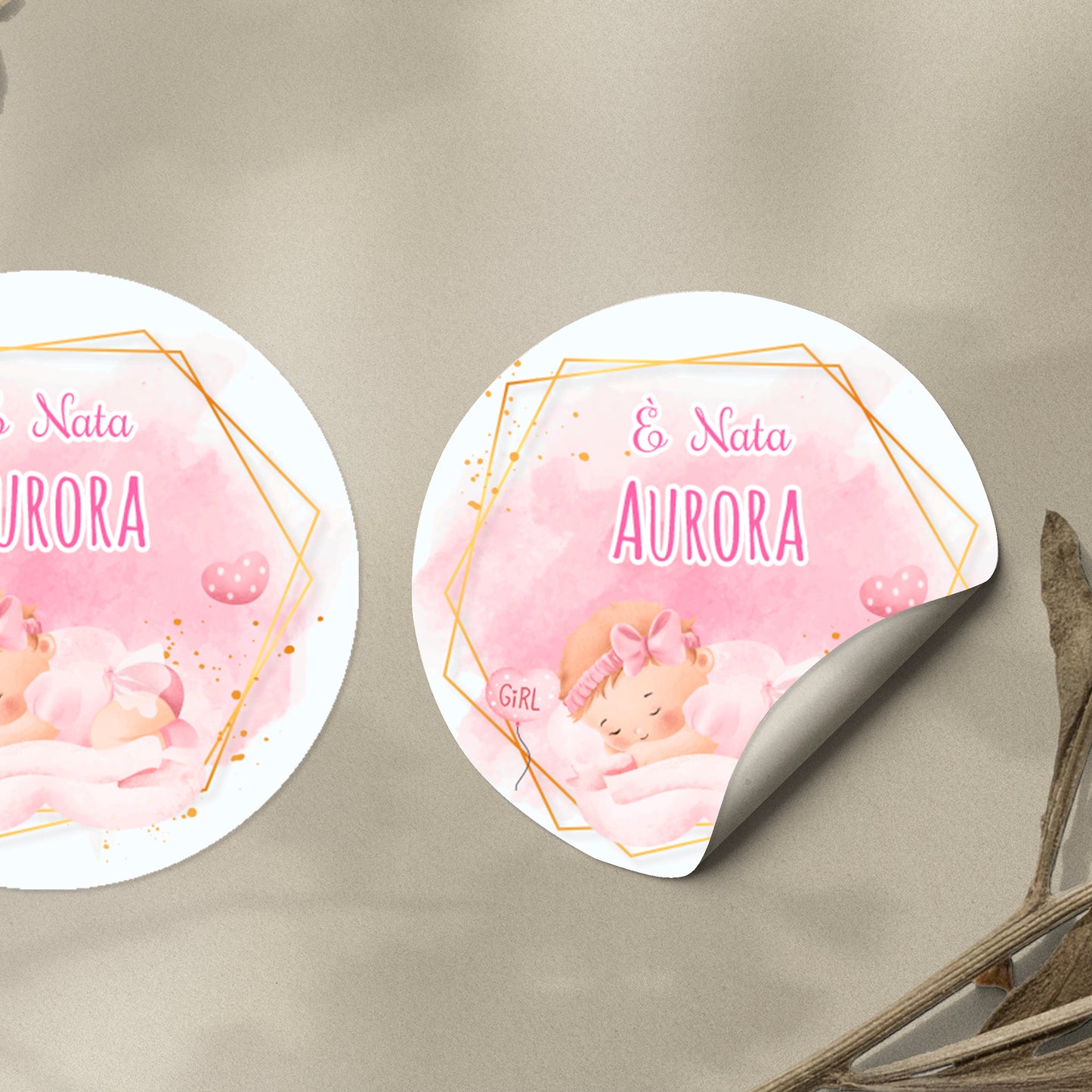 Tag Adesivi Personalizzati, Etichette Adesive per Battesimo e Nascita personalizzati Scegli la tua Misura e Personalizza (Modello 38)
