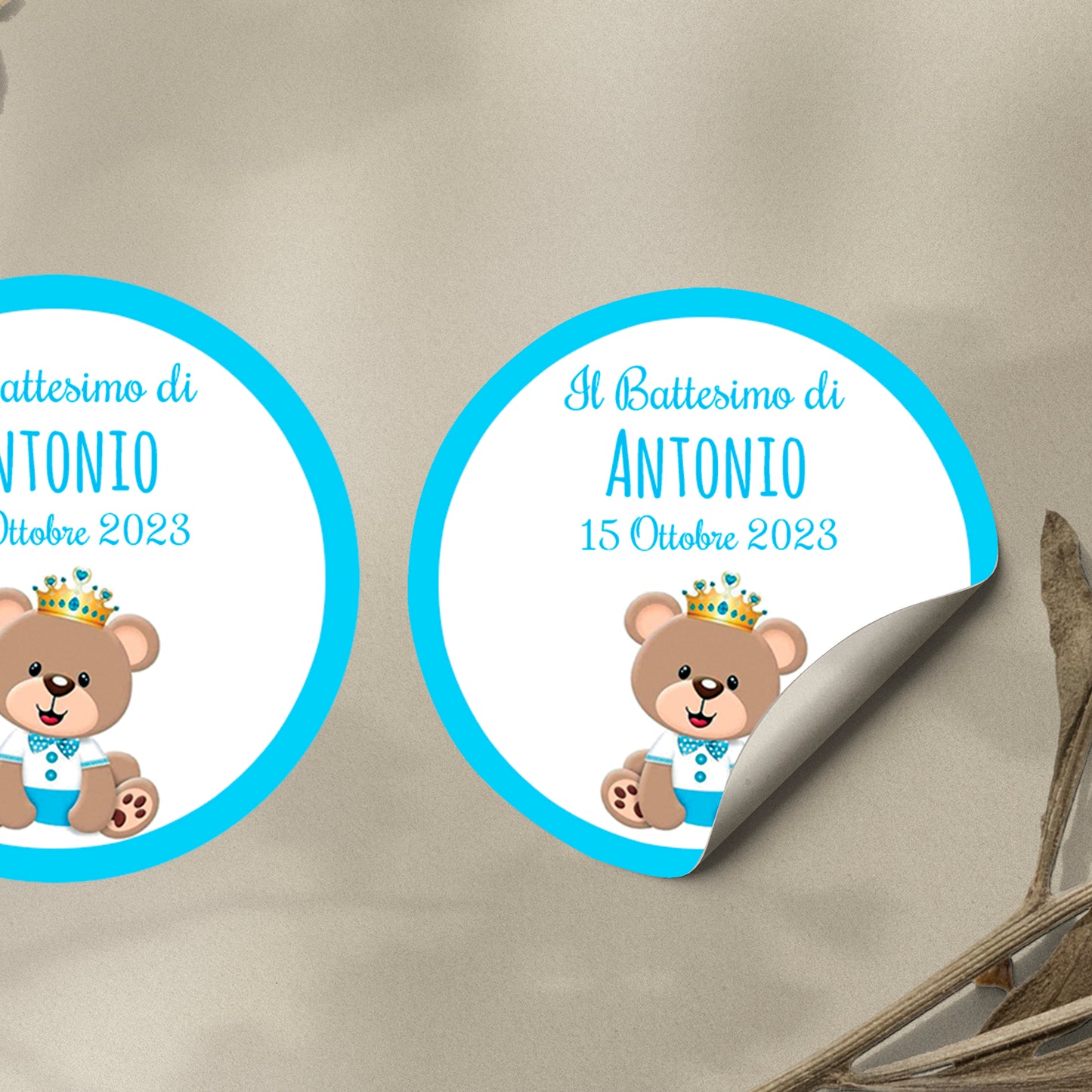 Tag Adesivi Personalizzati, Etichette Adesive per Battesimo e Nascita personalizzati Scegli la tua Misura e Personalizza (Orsetto Bimbo 8)
