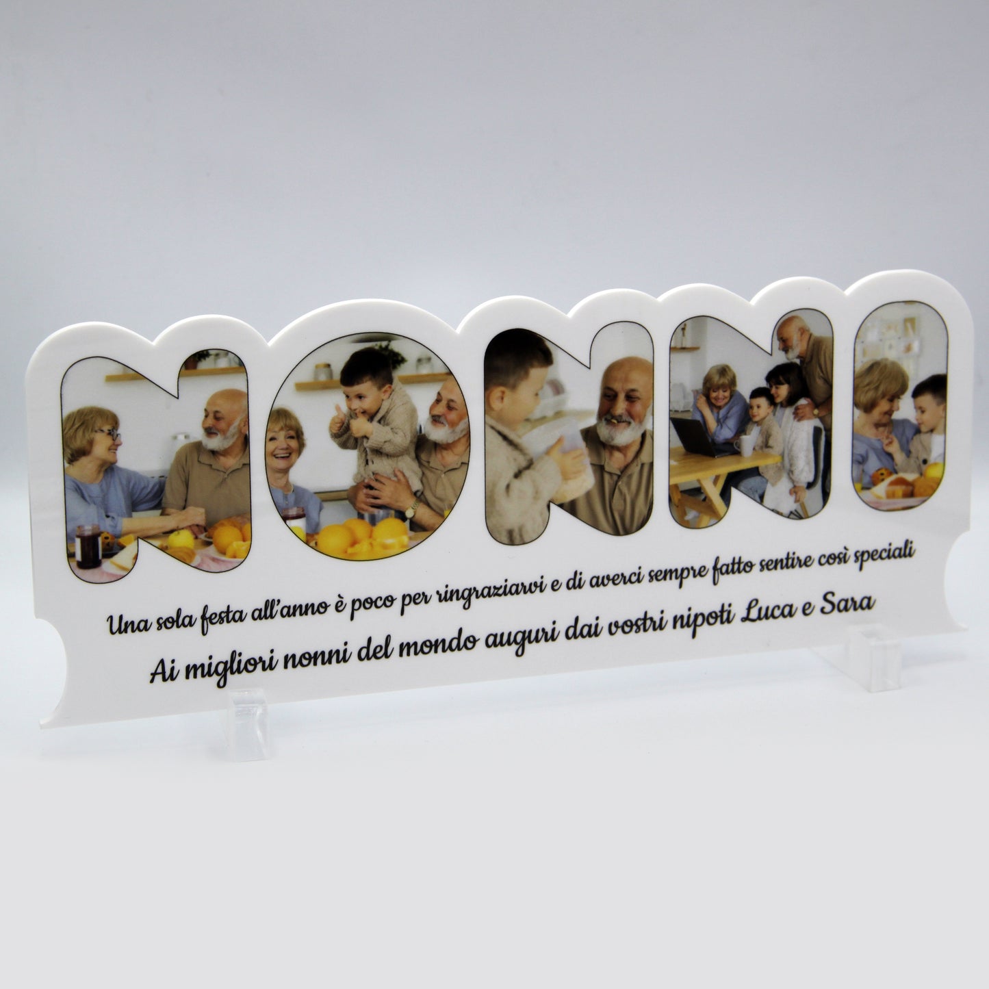 Regali Festa dei Nonni Quadro in Plexiglass con 5 foto 25x10 | Spedizione Gratuita | Nonni Bianco