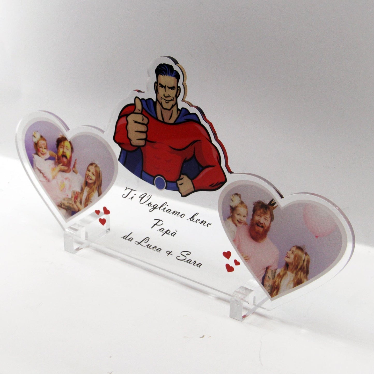 PVGRAFIKWEB 13x20 cm QUADRO IN PLEXIGLASS FESTA DEL PAPÀ 2 CUORI | Spedizione Gratuita