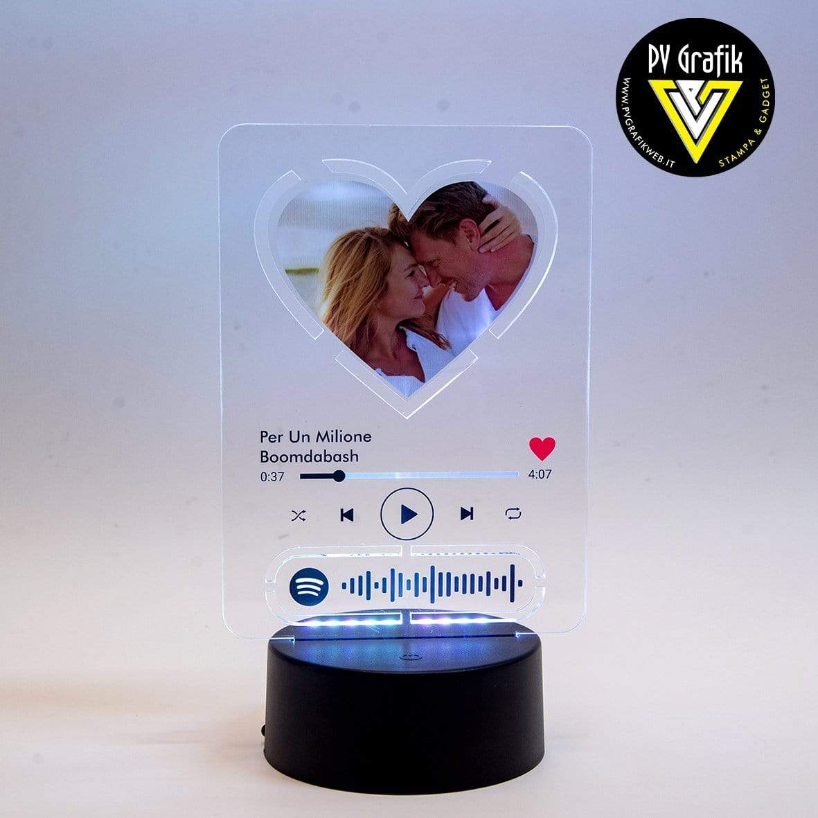 PVGRAFIKWEB Lampada Spotify Personalizzata con foto e brano | forma cuore fai un regalo e dedica una canzone