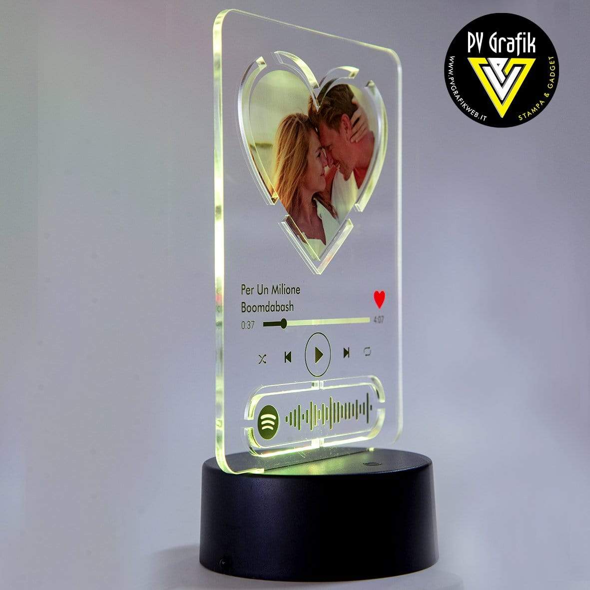 PVGRAFIKWEB Lampada Spotify Personalizzata con foto e brano | forma cuore fai un regalo e dedica una canzone
