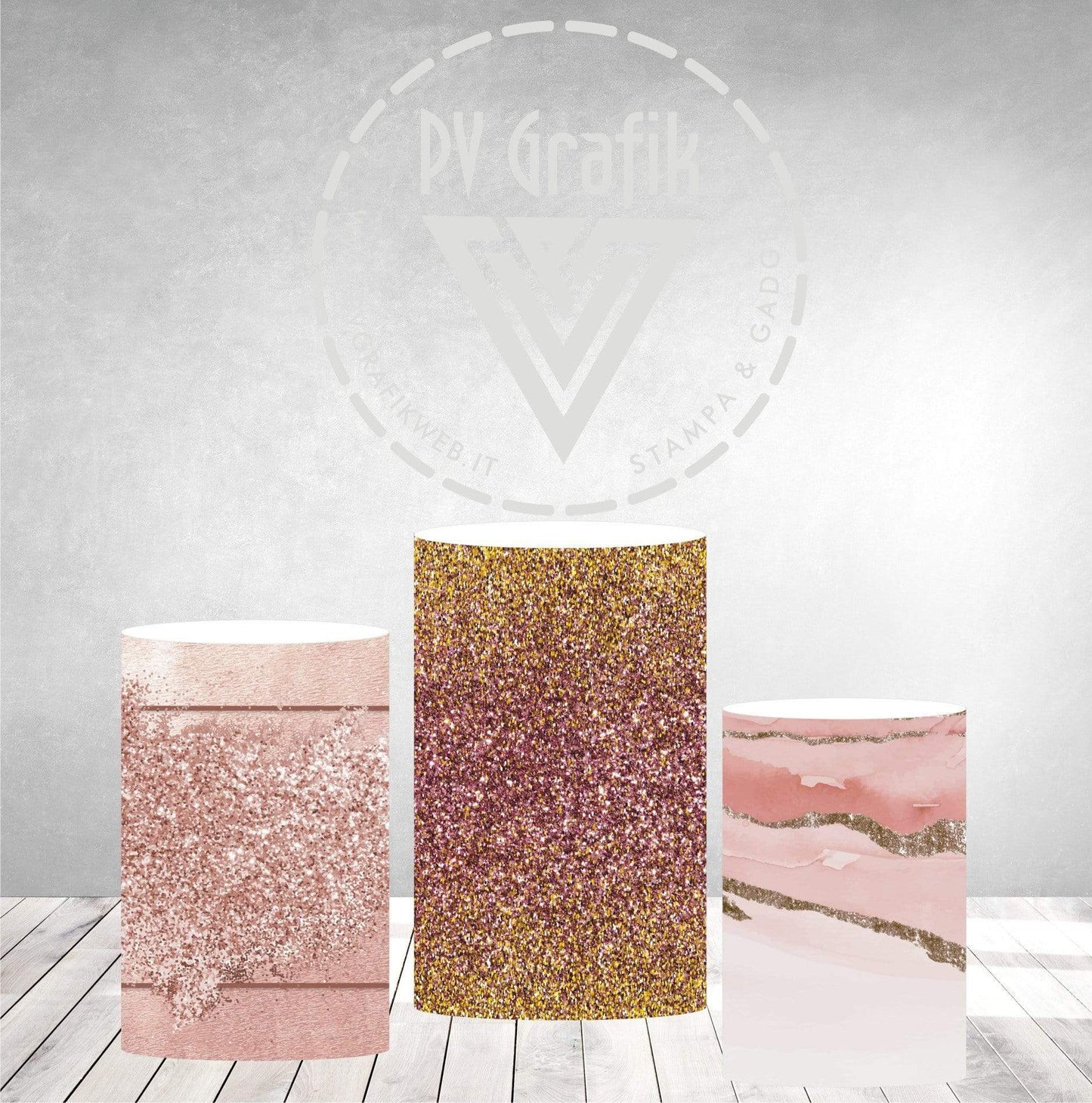 PVGRAFIKWEB RIVESTIMENTO CILINDRI IN POLISTIROLO DA PERSONALIZZARE TEMA GLITTER ROSA