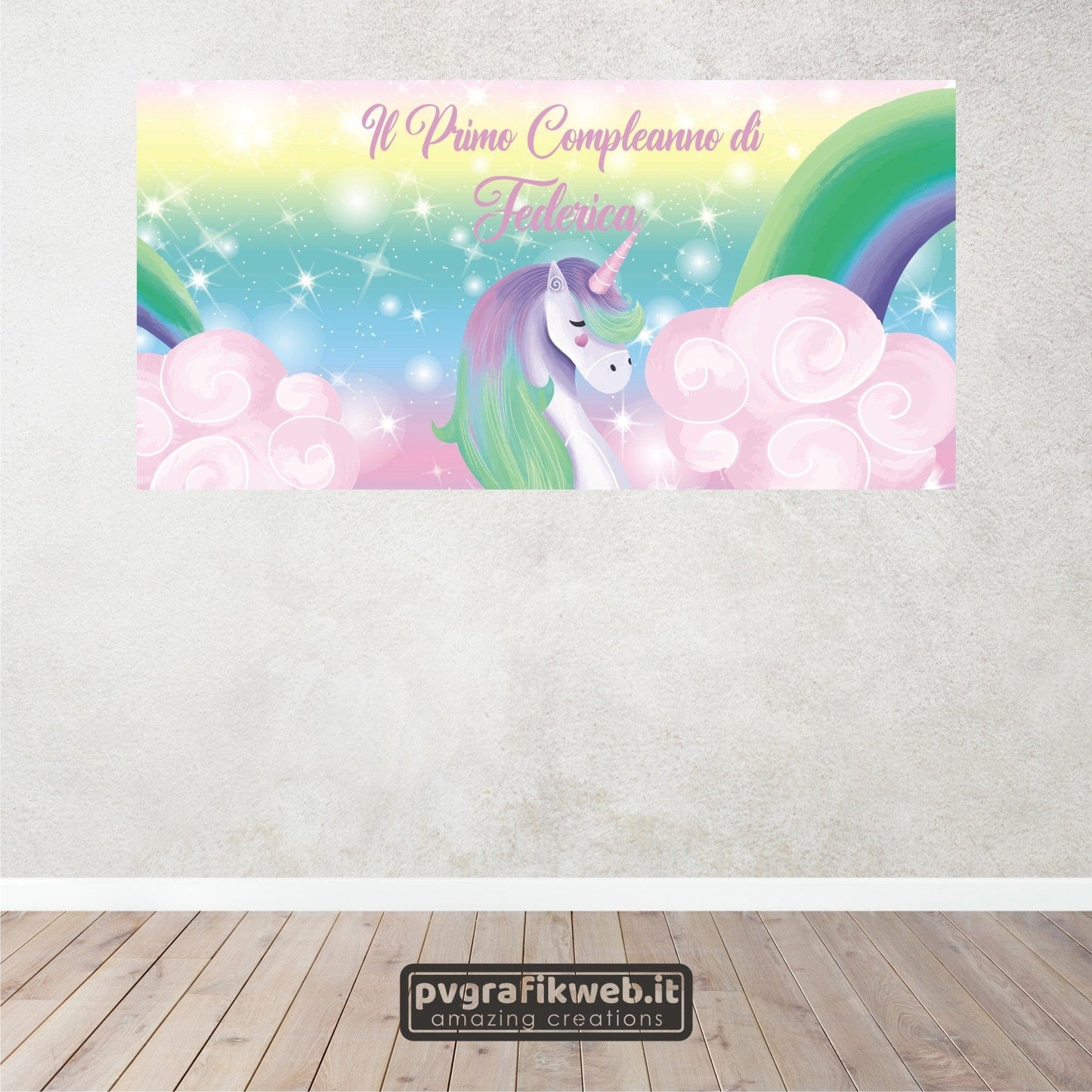 PVGRAFIKWEB RIVESTIMENTO CILINDRI IN POLISTIROLO DA PERSONALIZZARE TEMA UNICORNO Mod. 1