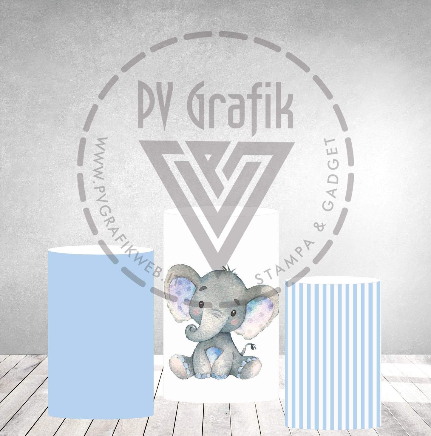 PVGRAFIKWEB RIVESTIMENTO PER CILINDRI IN POLISTIROLO DA PERSONALIZZARE TEMA ELEFANTINO BIMBO
