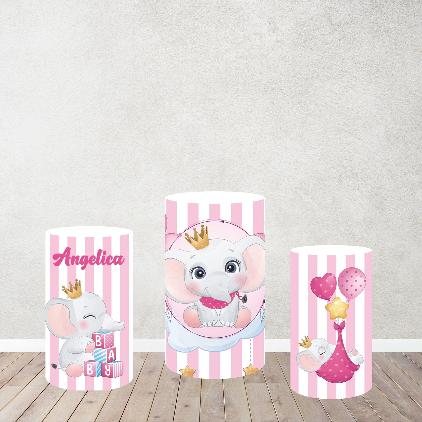 PVGRAFIKWEB SOLO SET CILINDRI RIVESTIMENTO CILINDRI IN POLISTIROLO DA PERSONALIZZARE TEMA ELEFANTINO BIMBA
