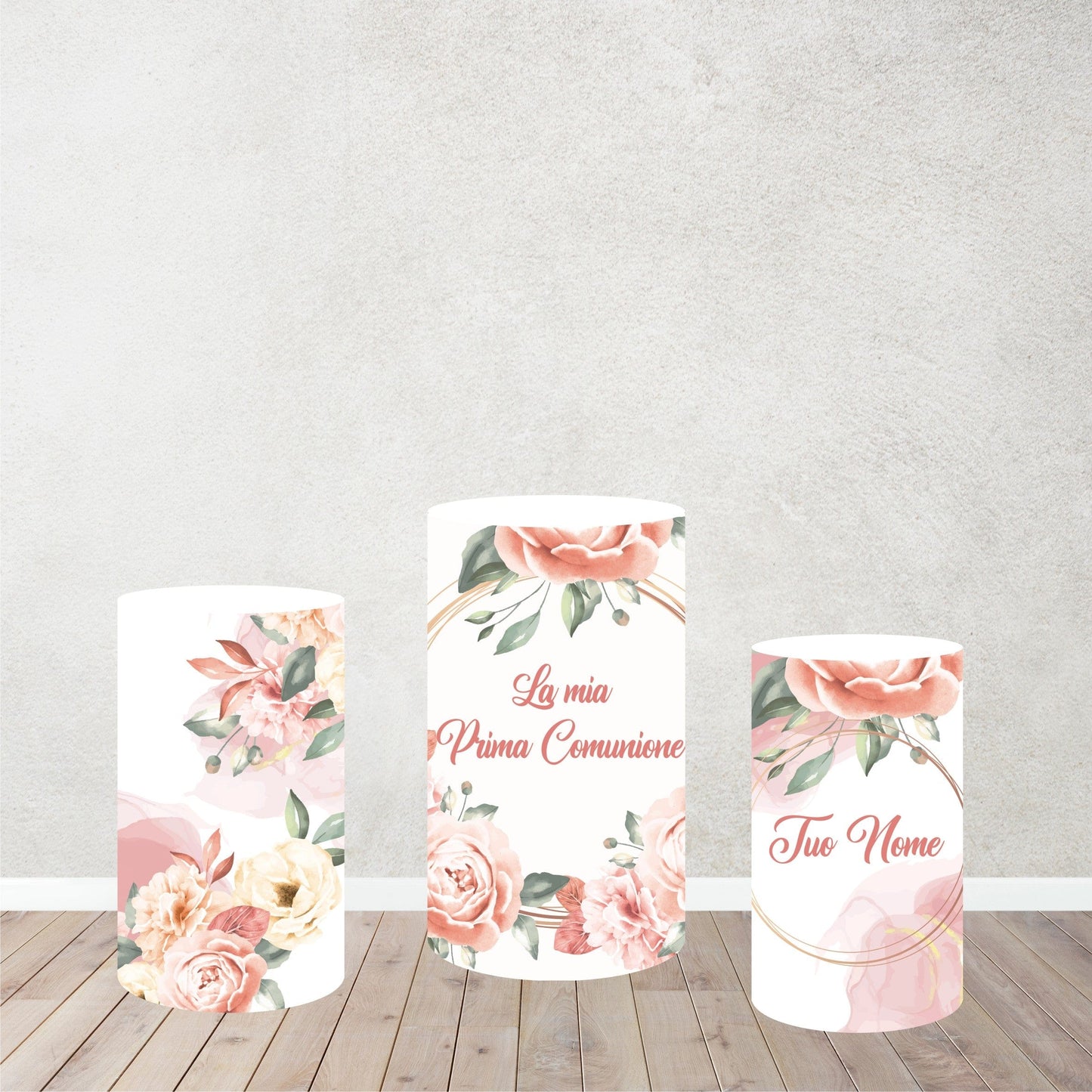 PVGRAFIKWEB SOLO SET CILINDRI RIVESTIMENTO PER CILINDRI IN POLISTIROLO DA PERSONALIZZARE | TEMA ROSE PRIMA COMUNIONE