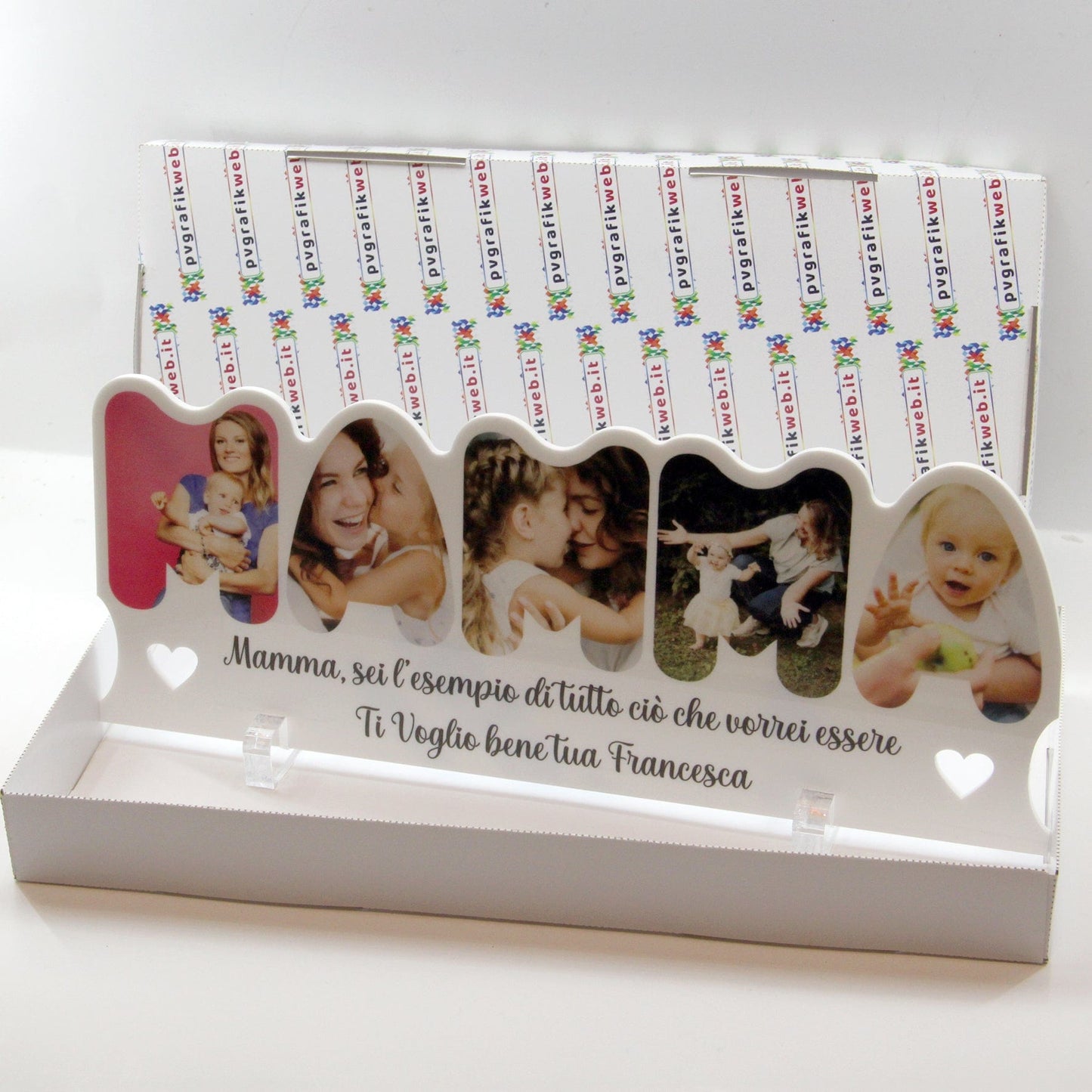 PVGRAFIKWEB Targa in plexiglass Mamma con 5 foto e dedica | SPEDIZIONE GRATUITA | Bianca