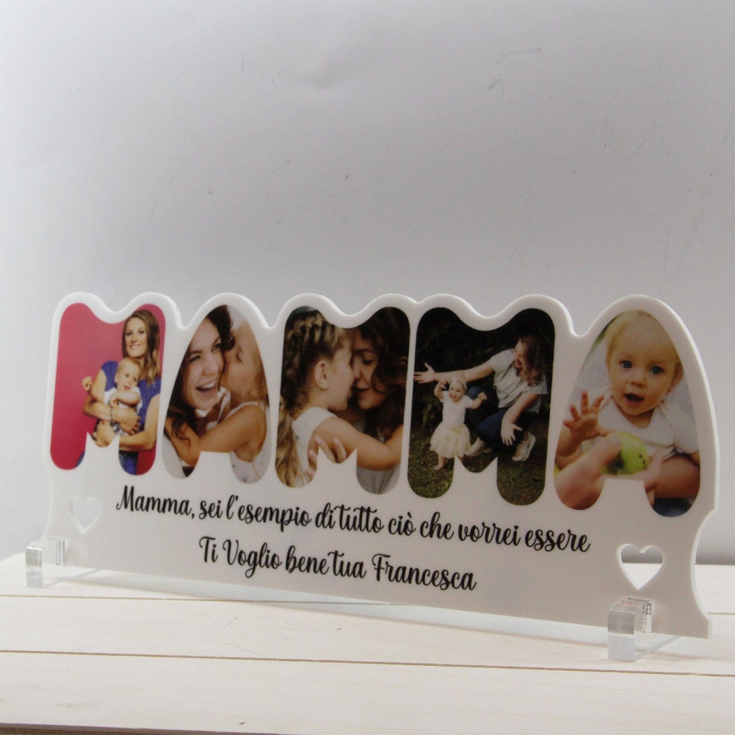 PVGRAFIKWEB Targa in plexiglass Mamma con 5 foto e dedica | SPEDIZIONE GRATUITA | Bianca