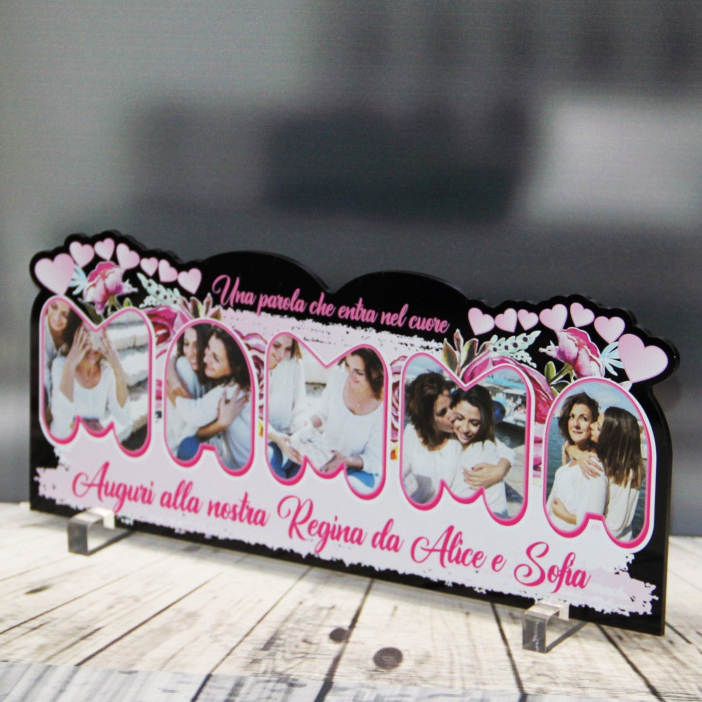 PVGRAFIKWEB Targa in plexiglass Mamma con 5 foto e dedica | SPEDIZIONE GRATUITA | Flower Black