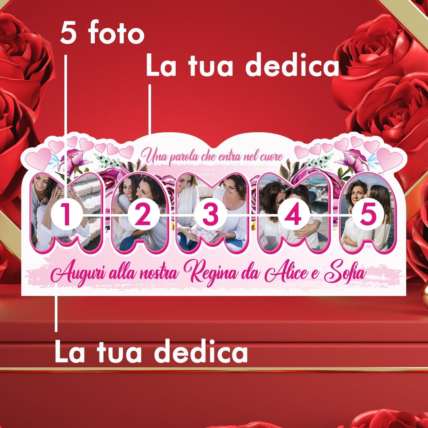 PVGRAFIKWEB Targa in plexiglass Mamma con 5 foto e dedica | SPEDIZIONE GRATUITA | Flower White