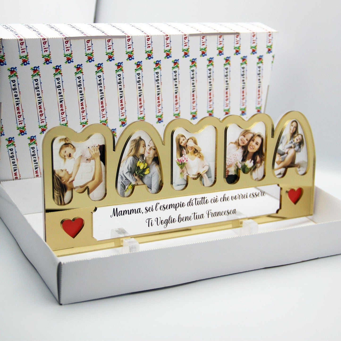 PVGRAFIKWEB Targa in plexiglass Mamma con 5 foto e dedica | SPEDIZIONE GRATUITA | Oro